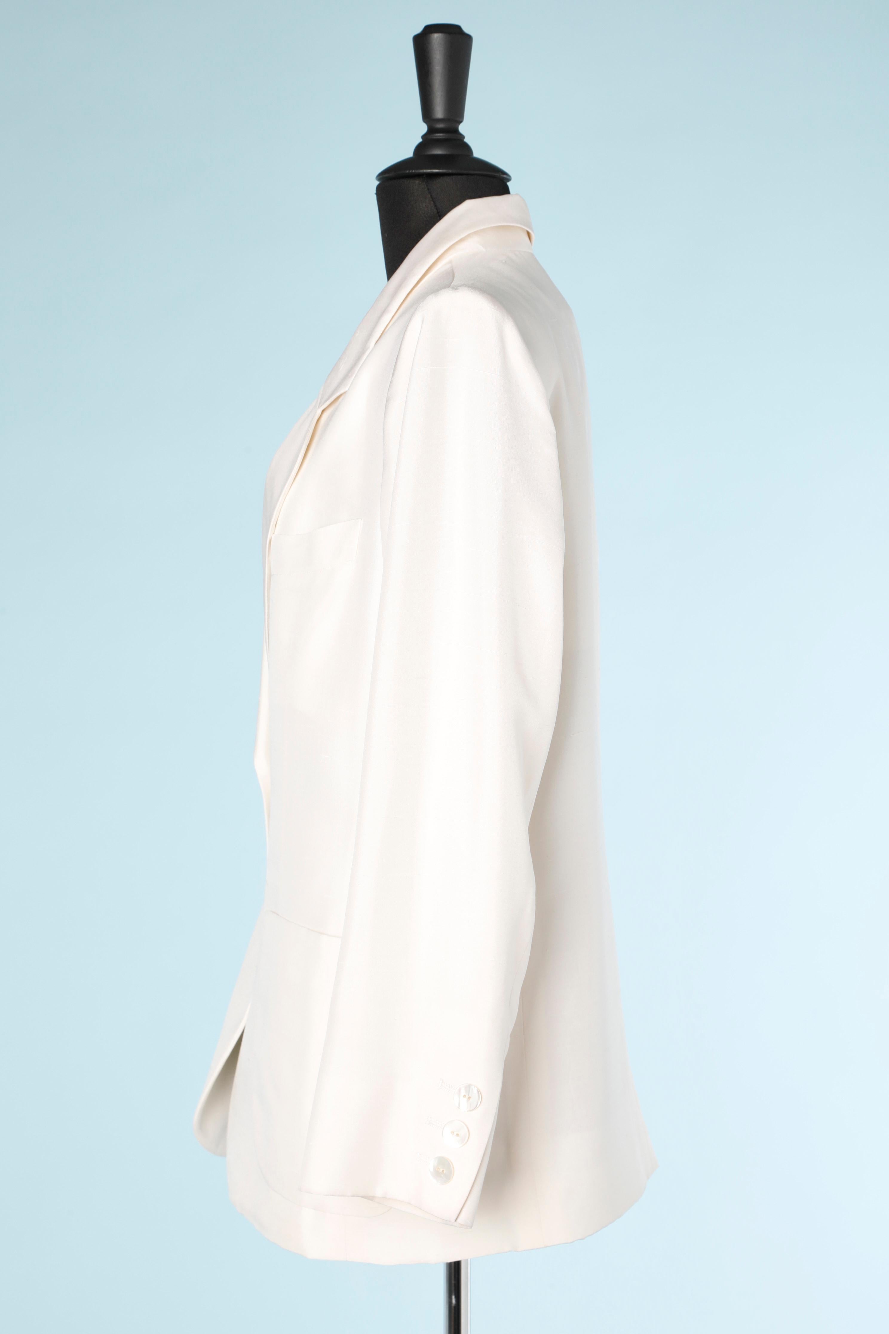 Veste à simple boutonnage en soie brute blanche Yves Saint Laurent Rive Gauche  Excellent état - En vente à Saint-Ouen-Sur-Seine, FR