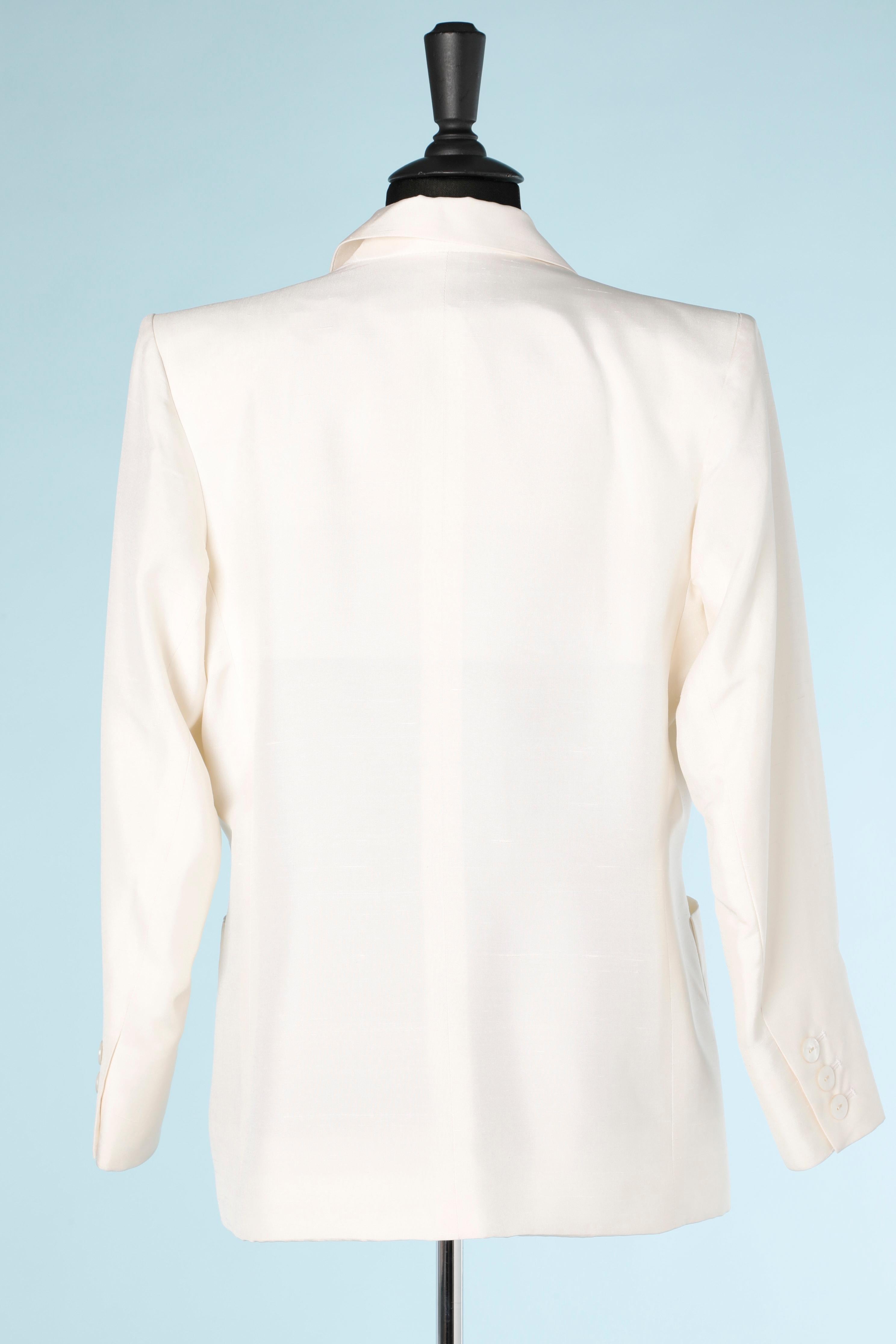Women's White raw silk single-breasted jacket Yves Saint Laurent Rive Gauche  For Sale