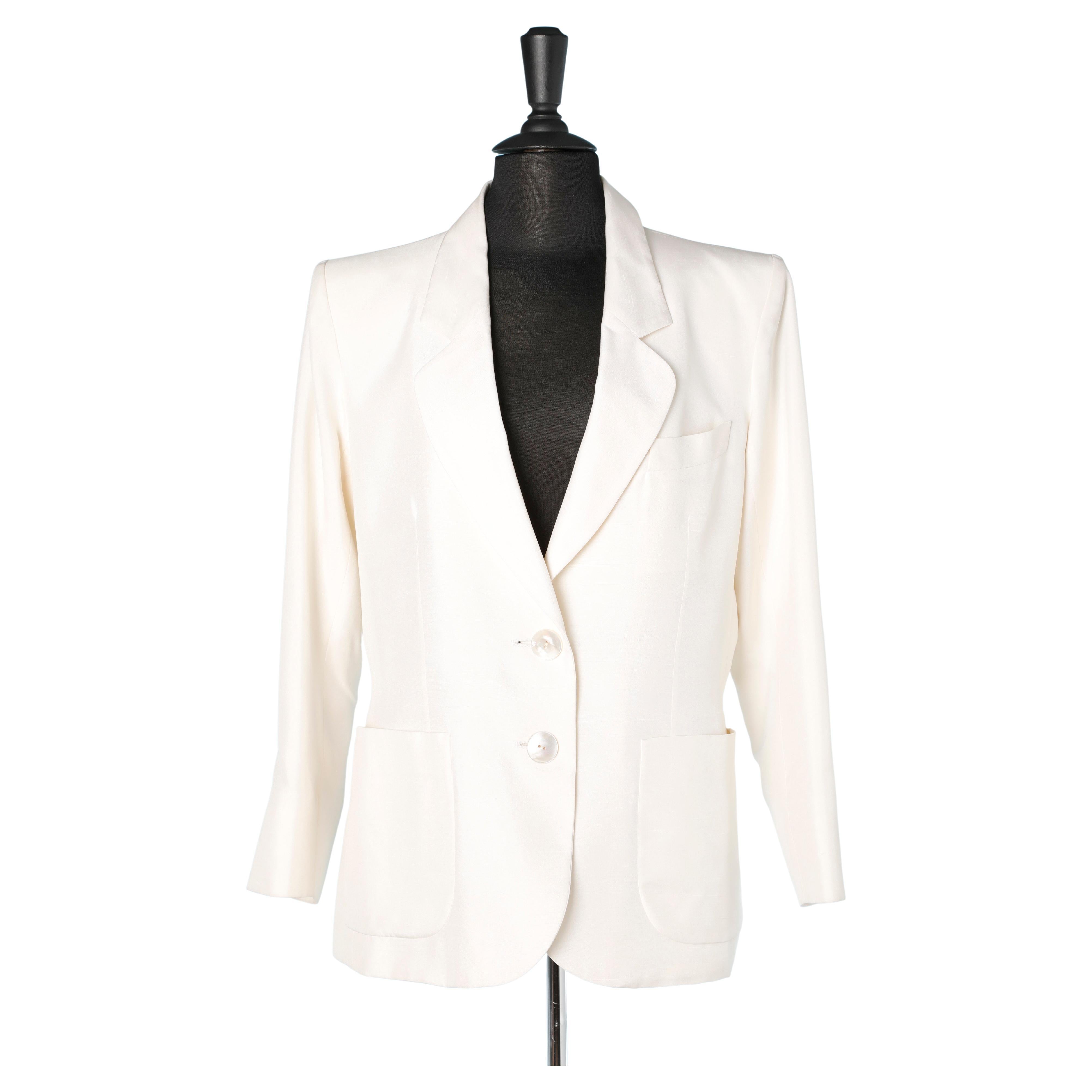Veste à simple boutonnage en soie brute blanche Yves Saint Laurent Rive Gauche  en vente
