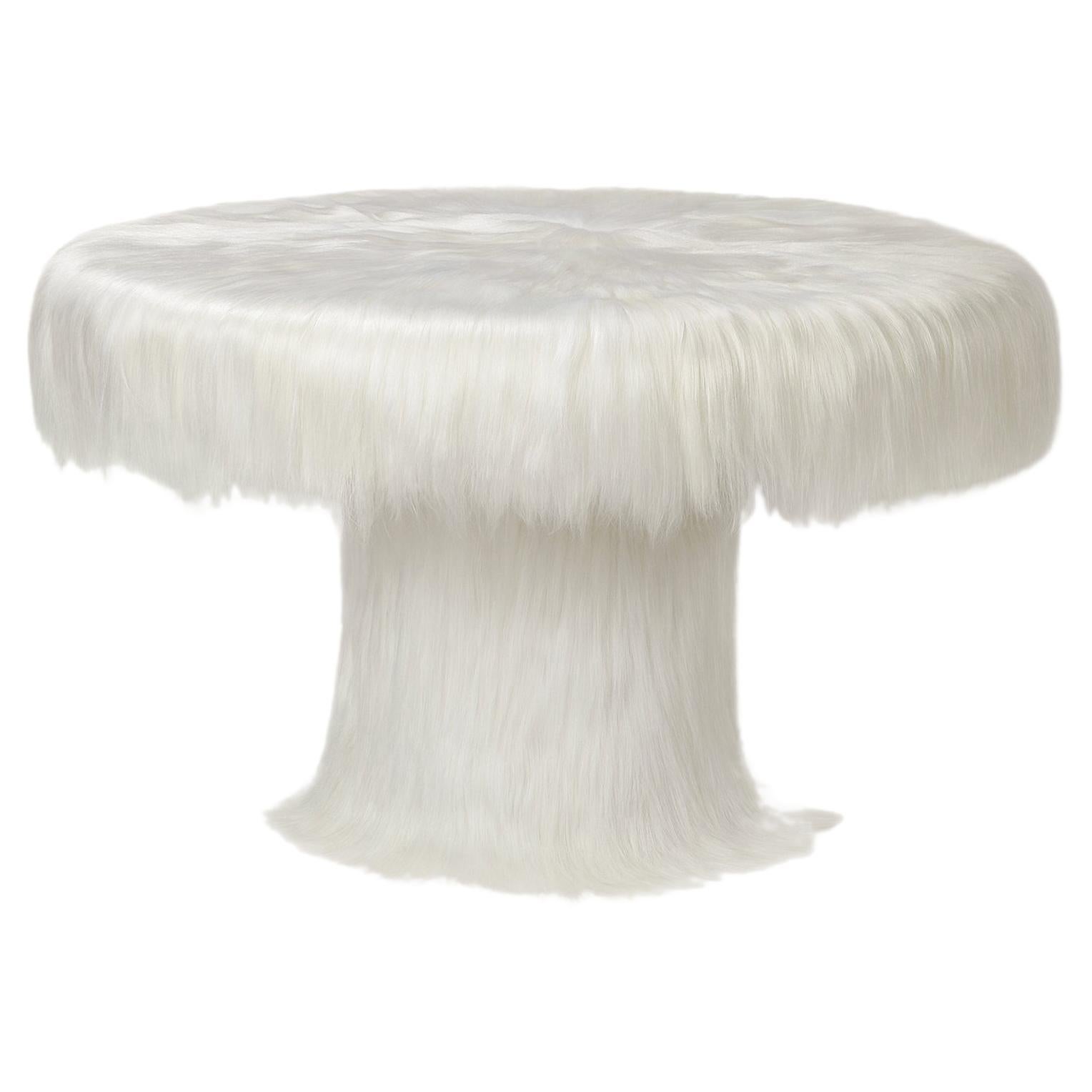 White Raw Table with Furry Goatskin Offcuts by Atelier V&F For Sale