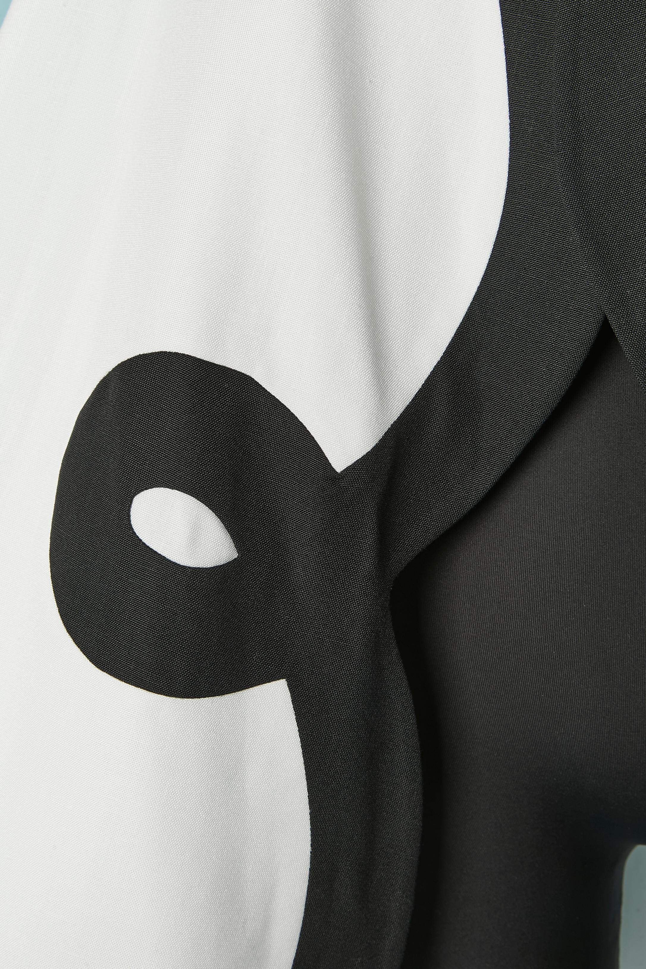 Gray White rayon A line coat with black piping edge Pierre CARDIN Circa 1980's