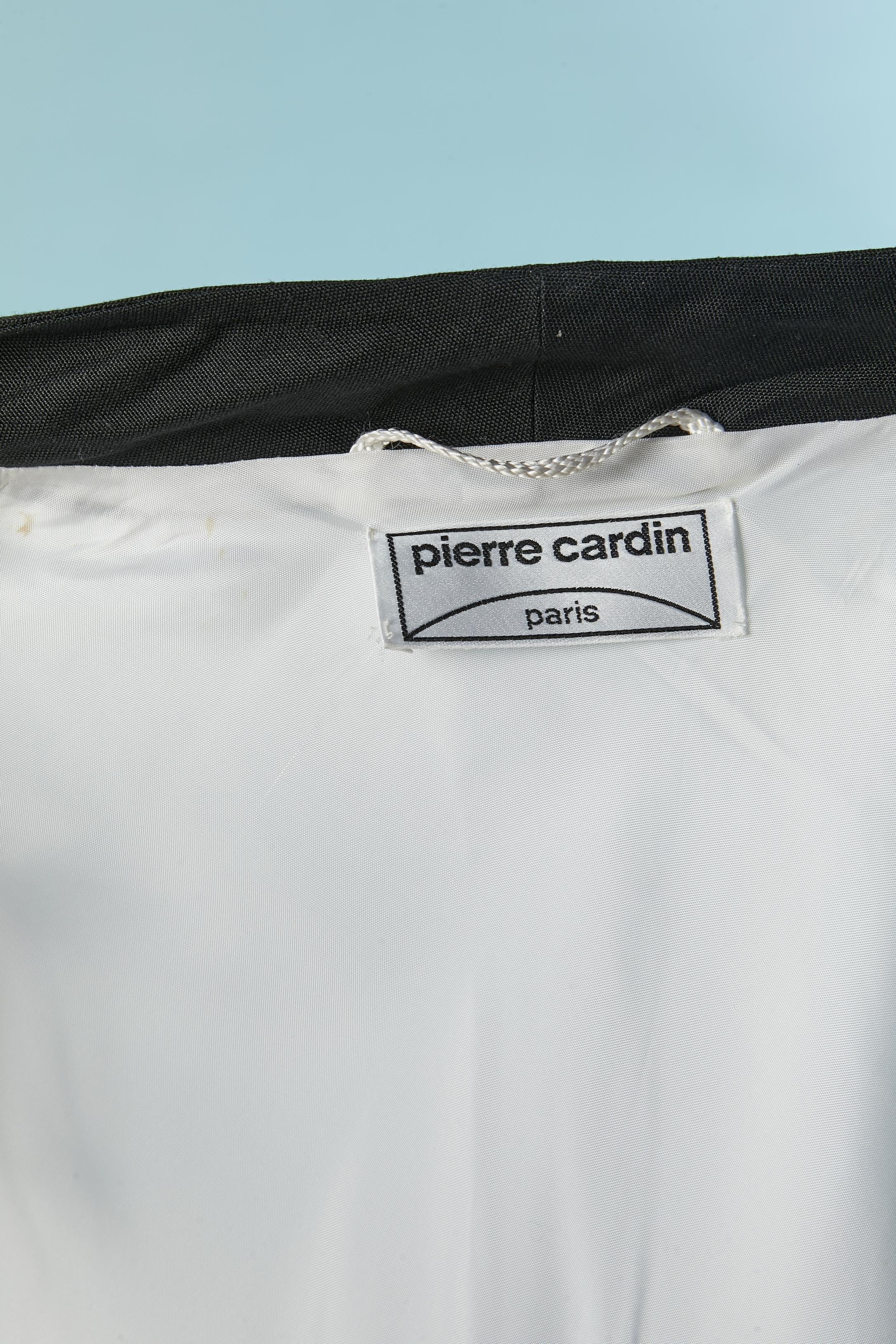 White rayon A line coat with black piping edge Pierre CARDIN Circa 1980's 2