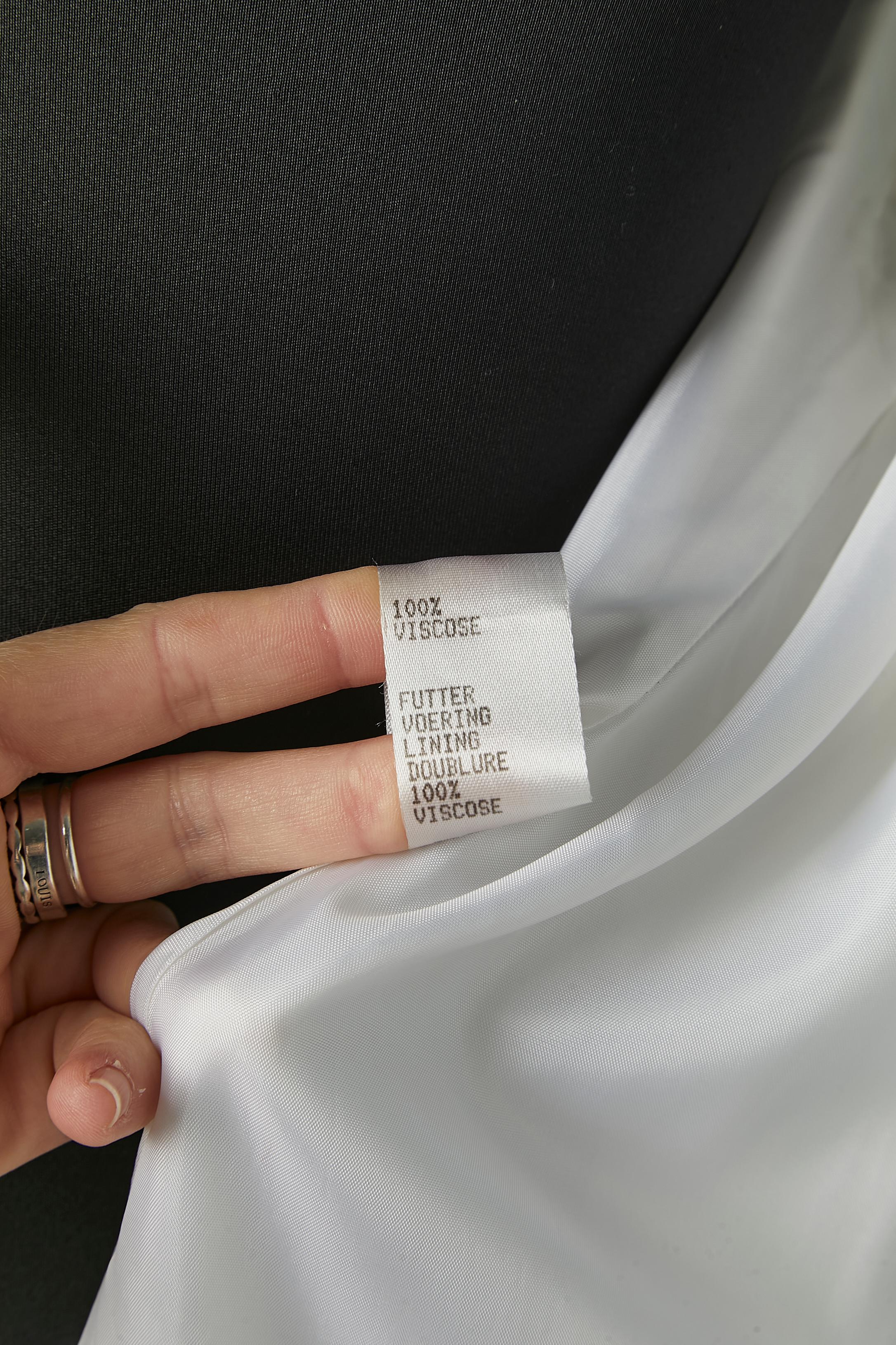 White rayon A line coat with black piping edge Pierre CARDIN Circa 1980's 3