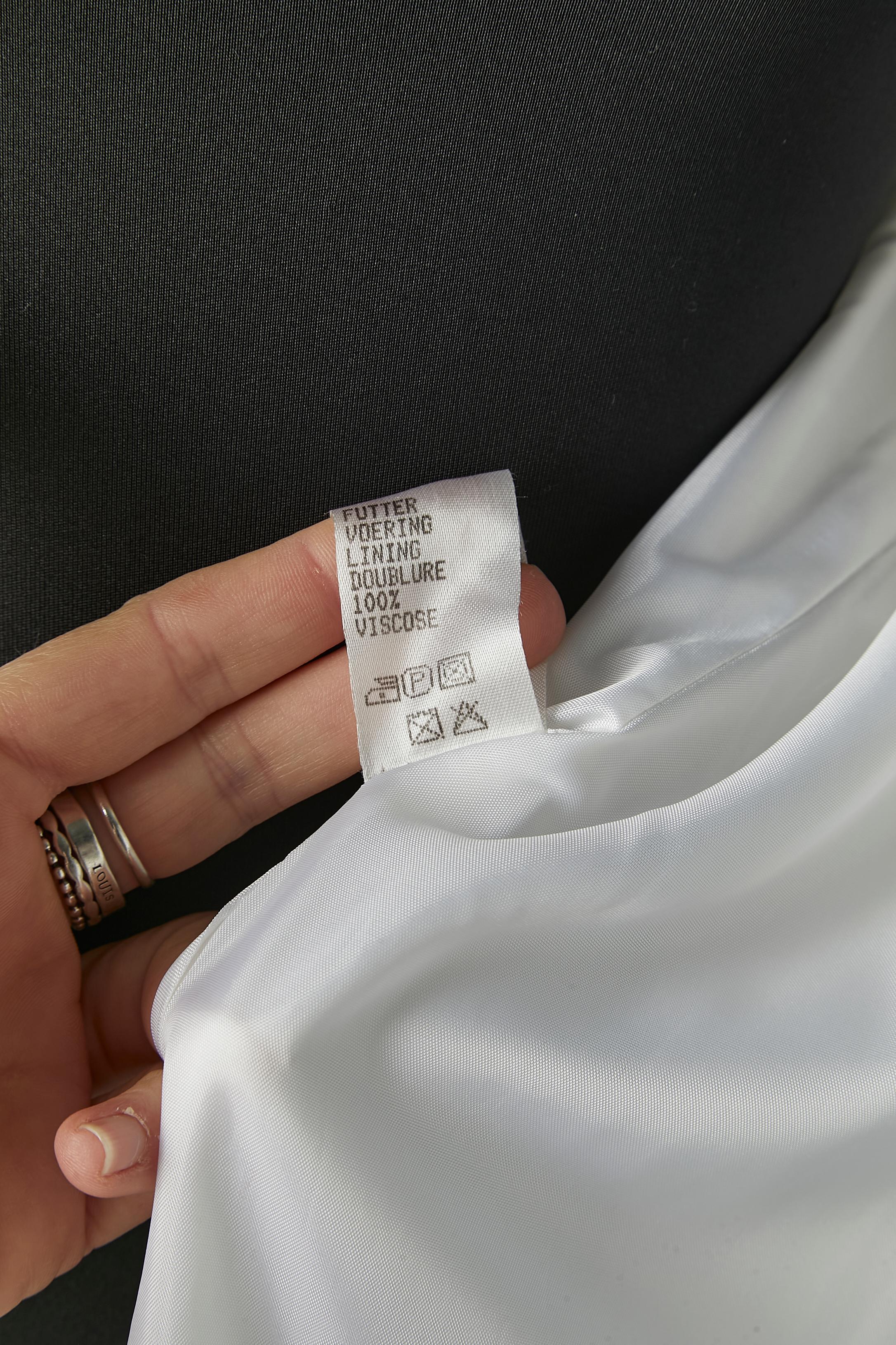 White rayon A line coat with black piping edge Pierre CARDIN Circa 1980's 4