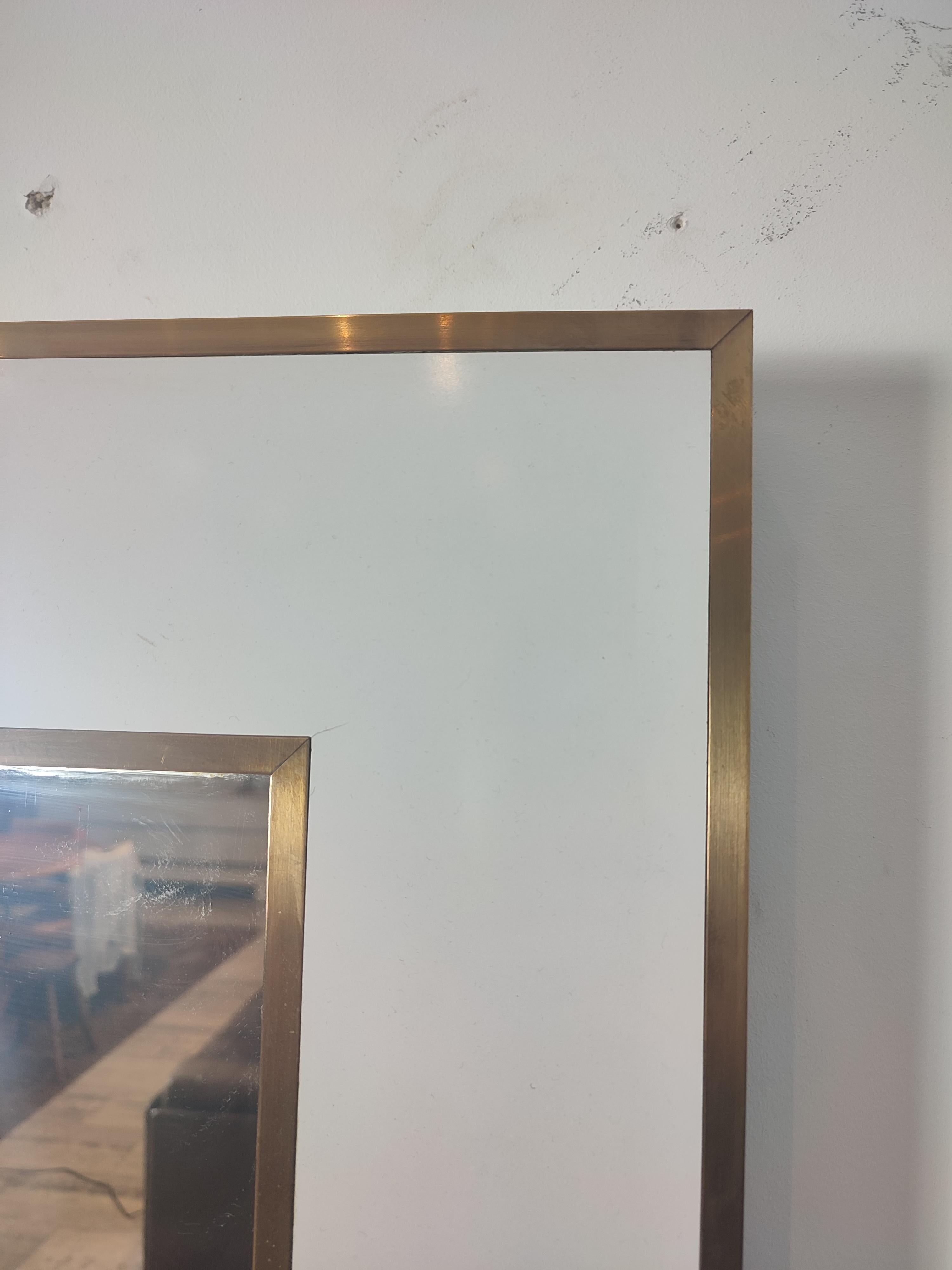 French White Rectangle Mirror with Brass Details from Alain Delon for Maison Jansen For Sale
