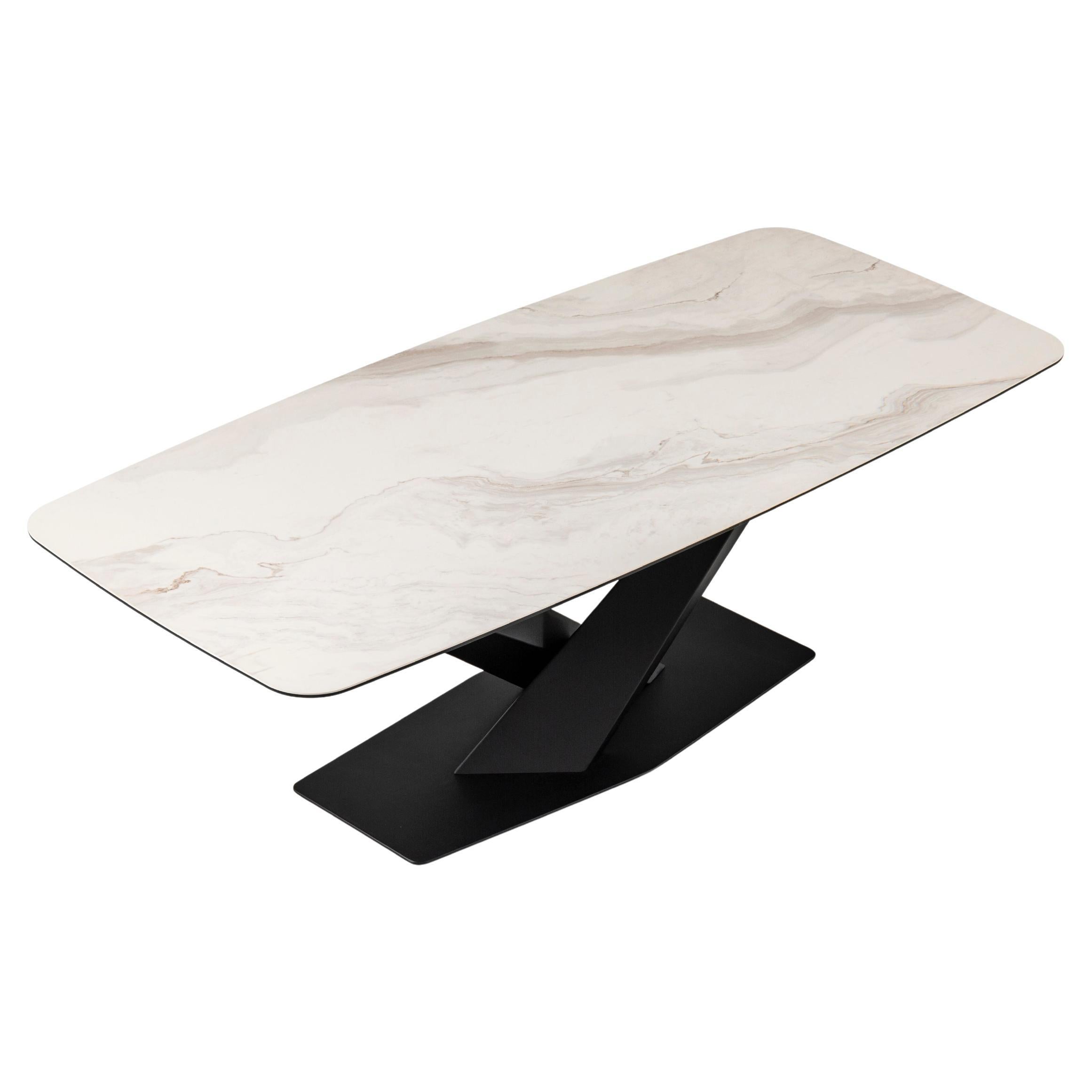 White Rectangular Ceramic Dining Table, Durable Sintered Top
Metal Legs