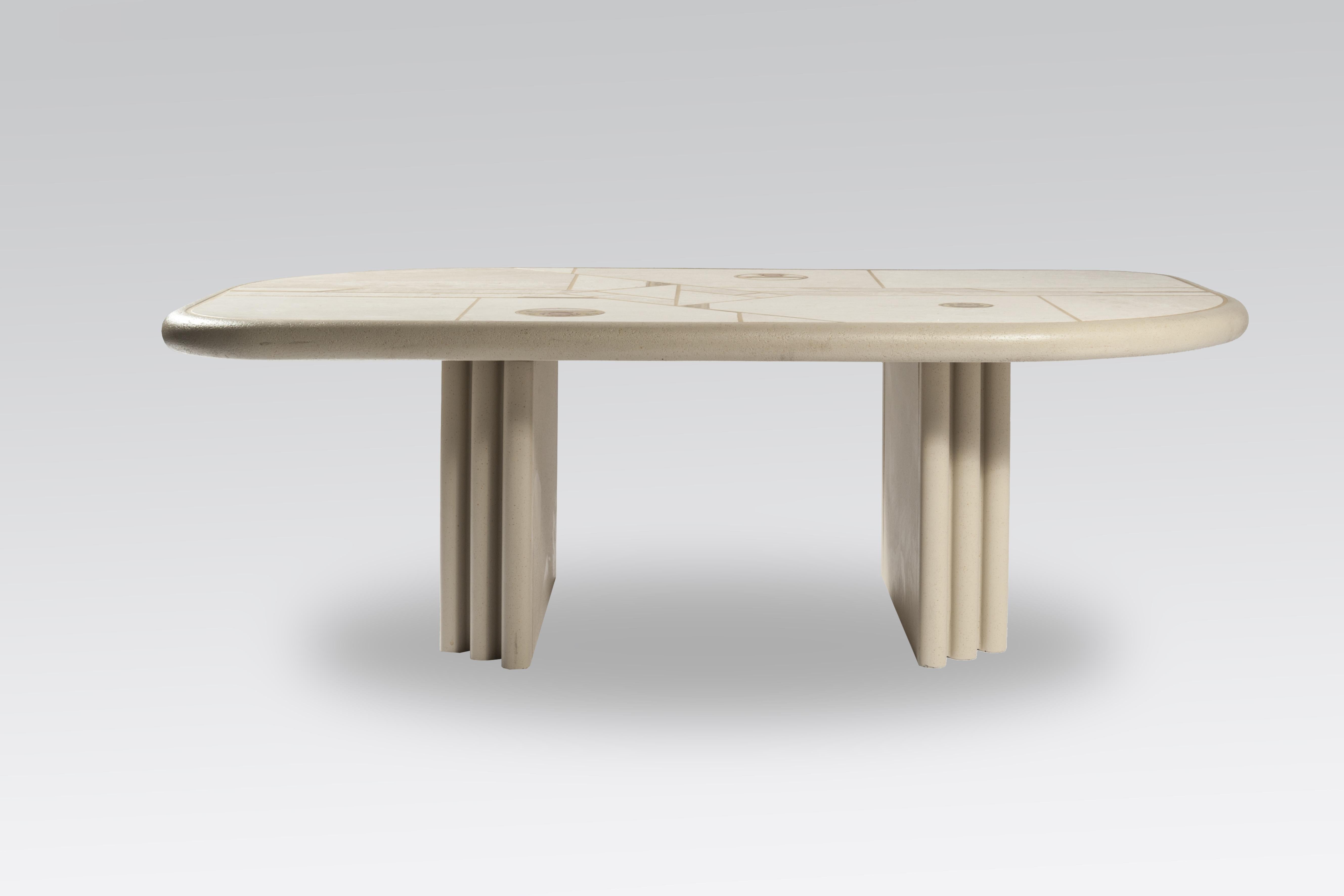 White rectangular coffee table designed and made by Design Kingma. The table has a wood base, white lacquered and is marked Design Kingma.