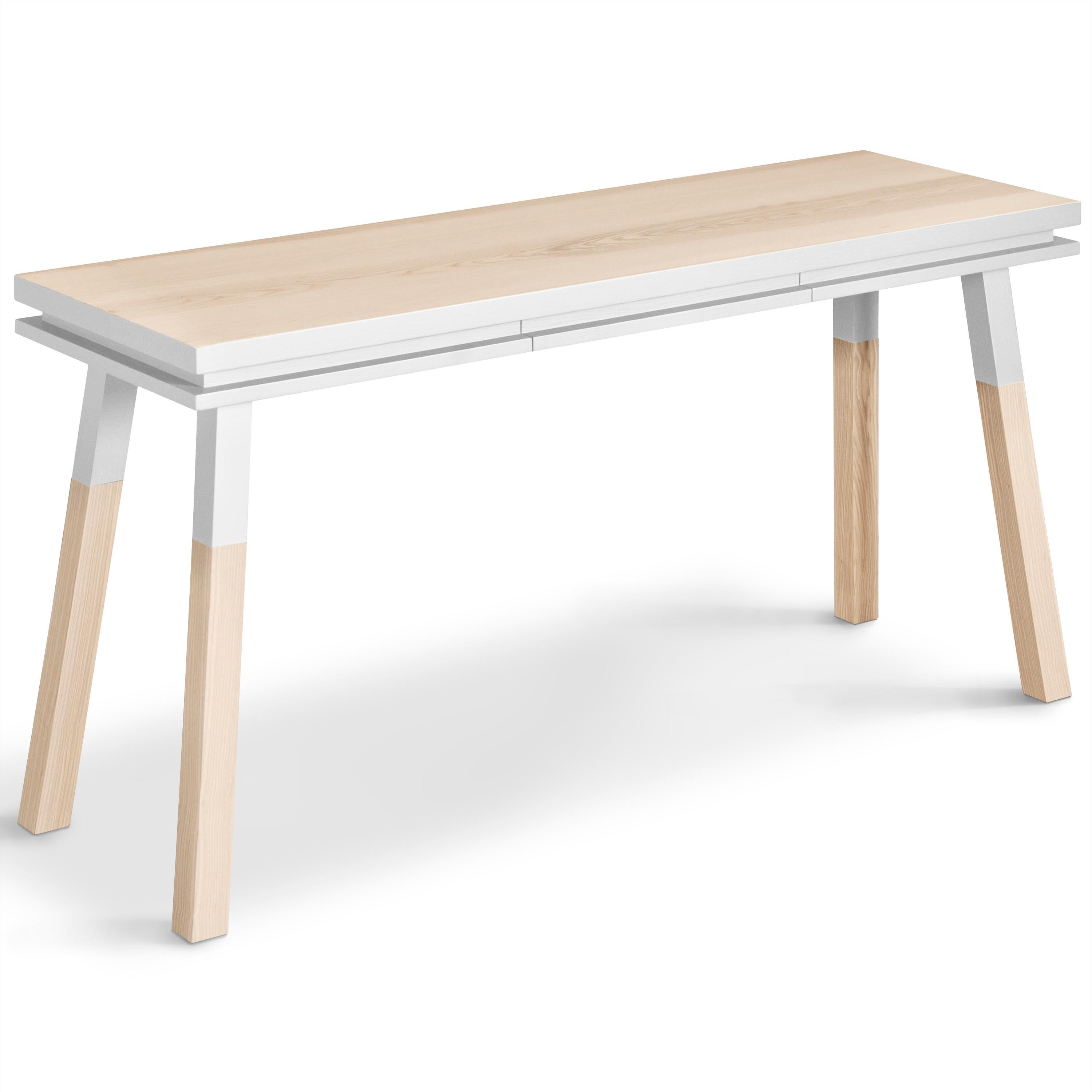 Contemporary White writing table in solid wood, design by Eric Gizard, Paris - French craft  For Sale