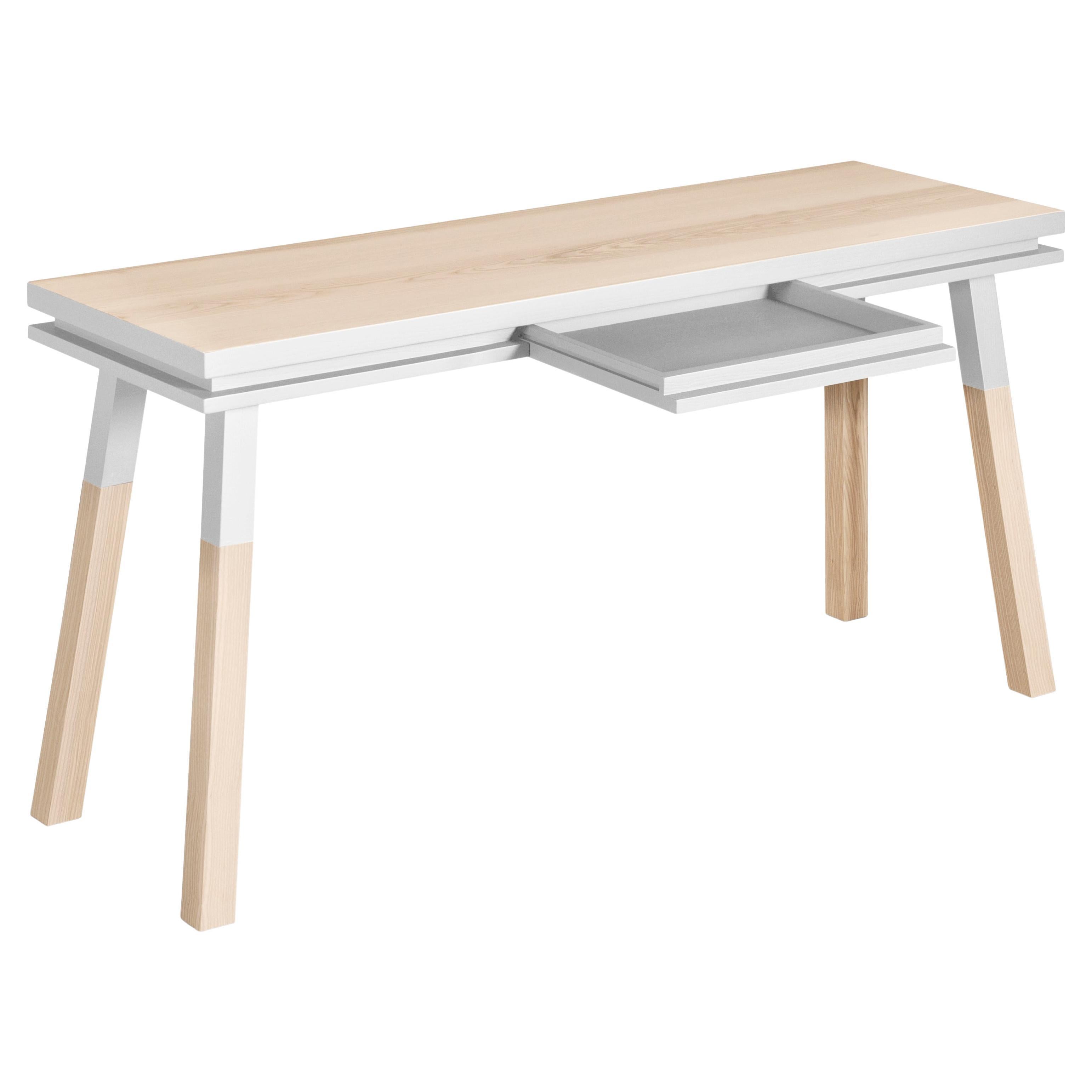 White writing table in solid wood, design by Eric Gizard, Paris - French craft 