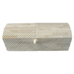 White Rectangular Shaped Ribbed Lidded Bone Box, India, Contemporary