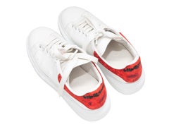 White & Red Alexander McQueen Embroidered Low-Top Sneakers Size 39.5