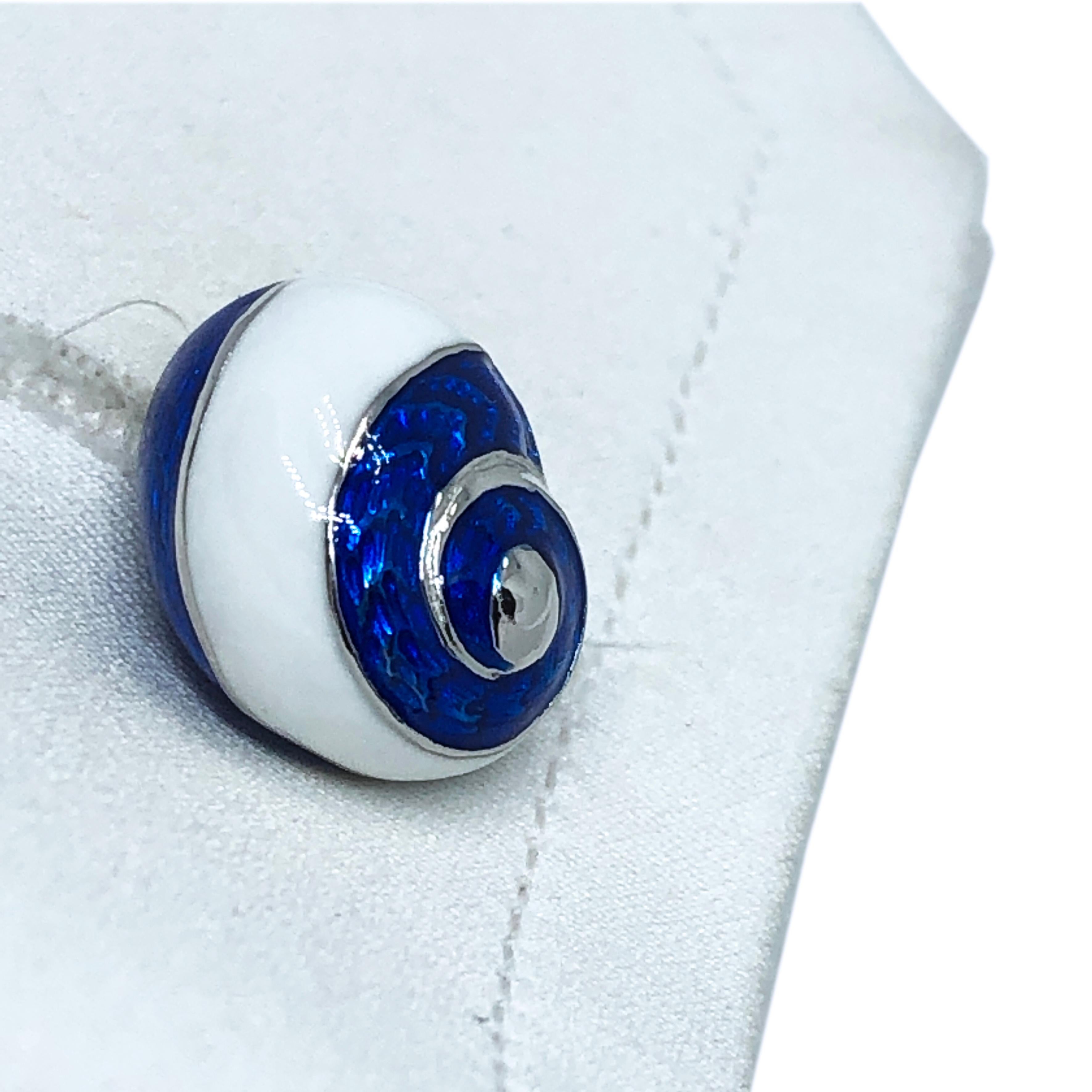 Berca White Red Blue Hand Enameled Seashell Shaped Sterling Silver Cufflinks 9