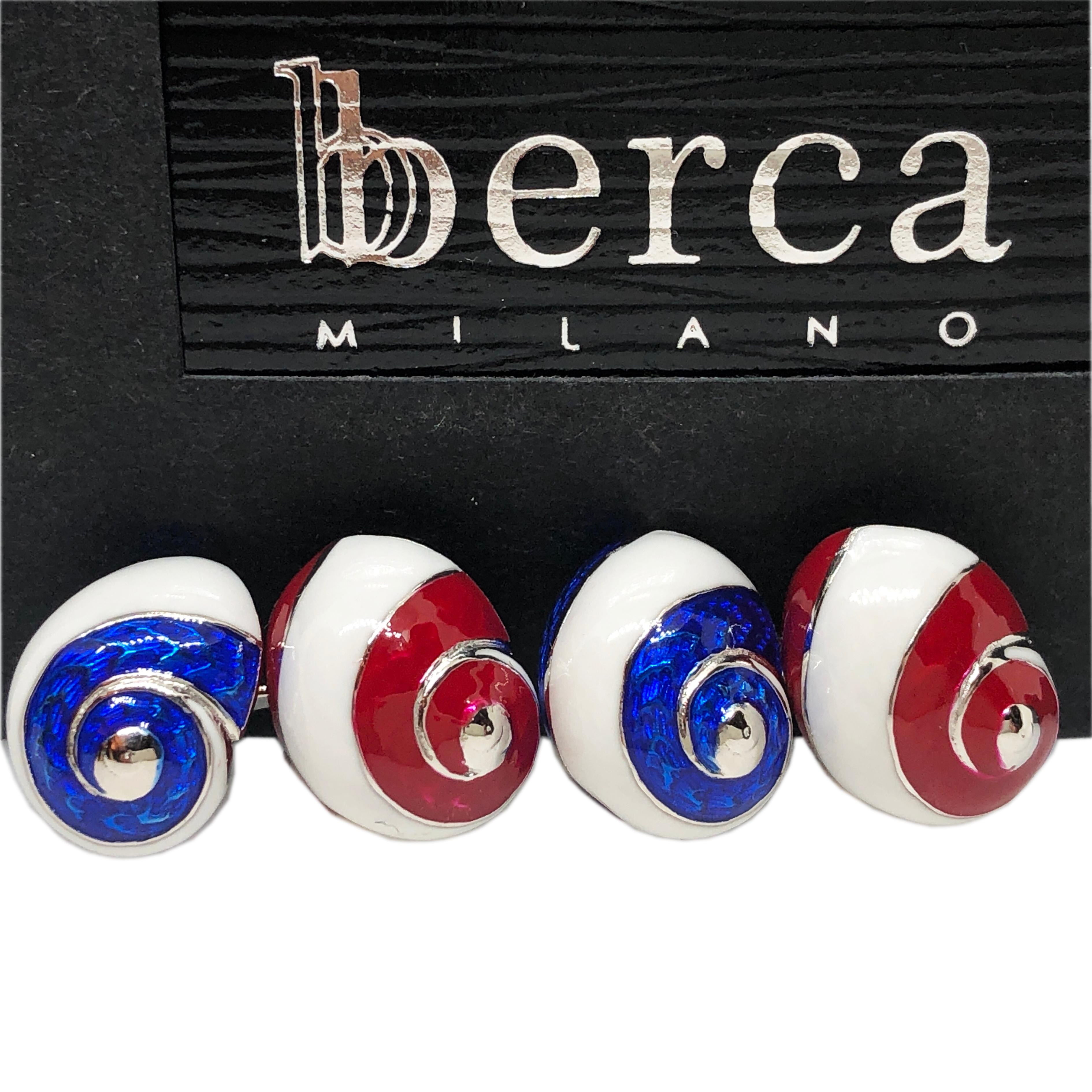 Unique and absolutely Chic, White, Red, Blue Hand Enamelled Seashell Shaped Sterling Silver Cufflinks.
In our smart black box and pouch.

Shell size about 0.511x0.393 inches
