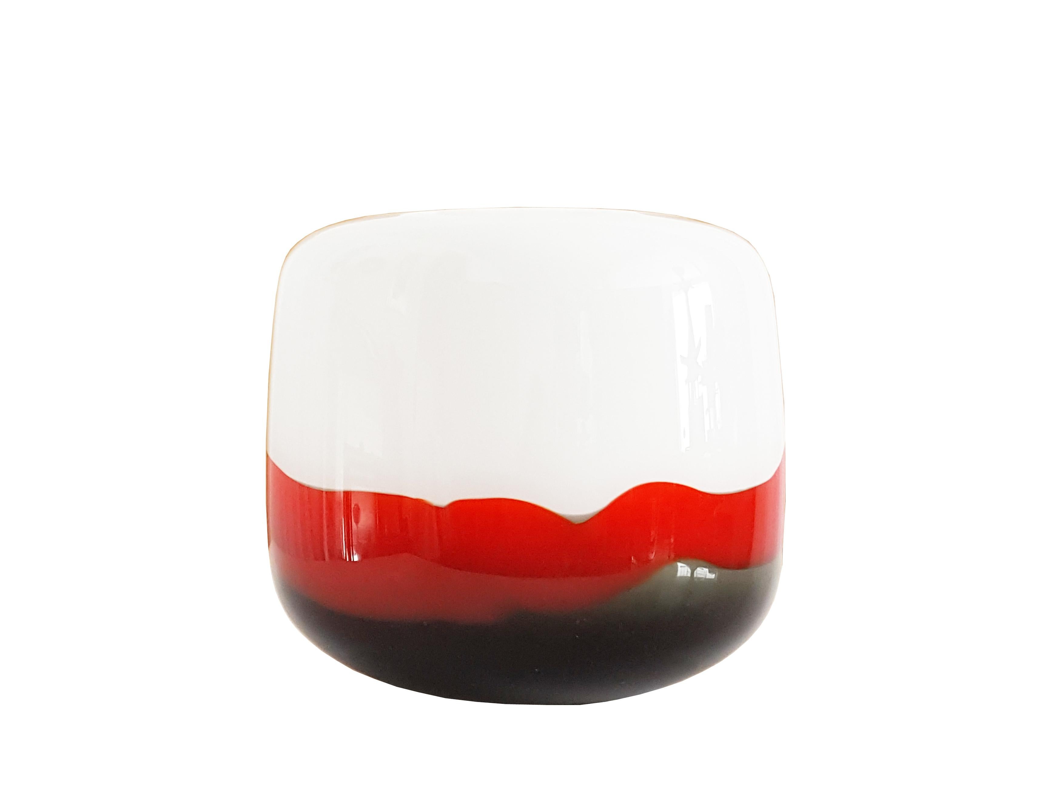 Space Age White, Red and Brown 1960s Murano Glass Vase Attributed to Salviati For Sale