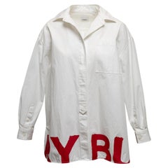 White & Red Burberry Logo Print Long Sleeve Button-Up Size US 6