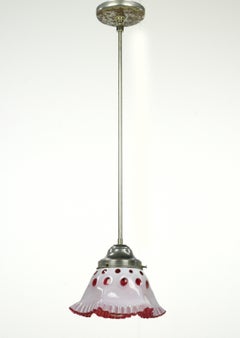 White & Red Glass Pendant Light with Original Hardware