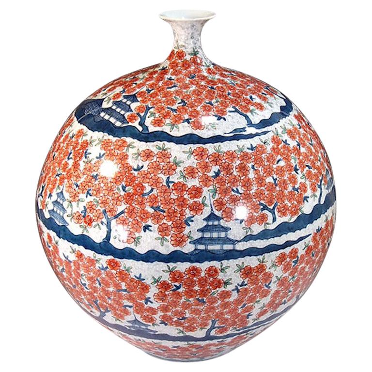 Japanese  ontemporary White Red Porcelain Vase by  Master Artist For Sale