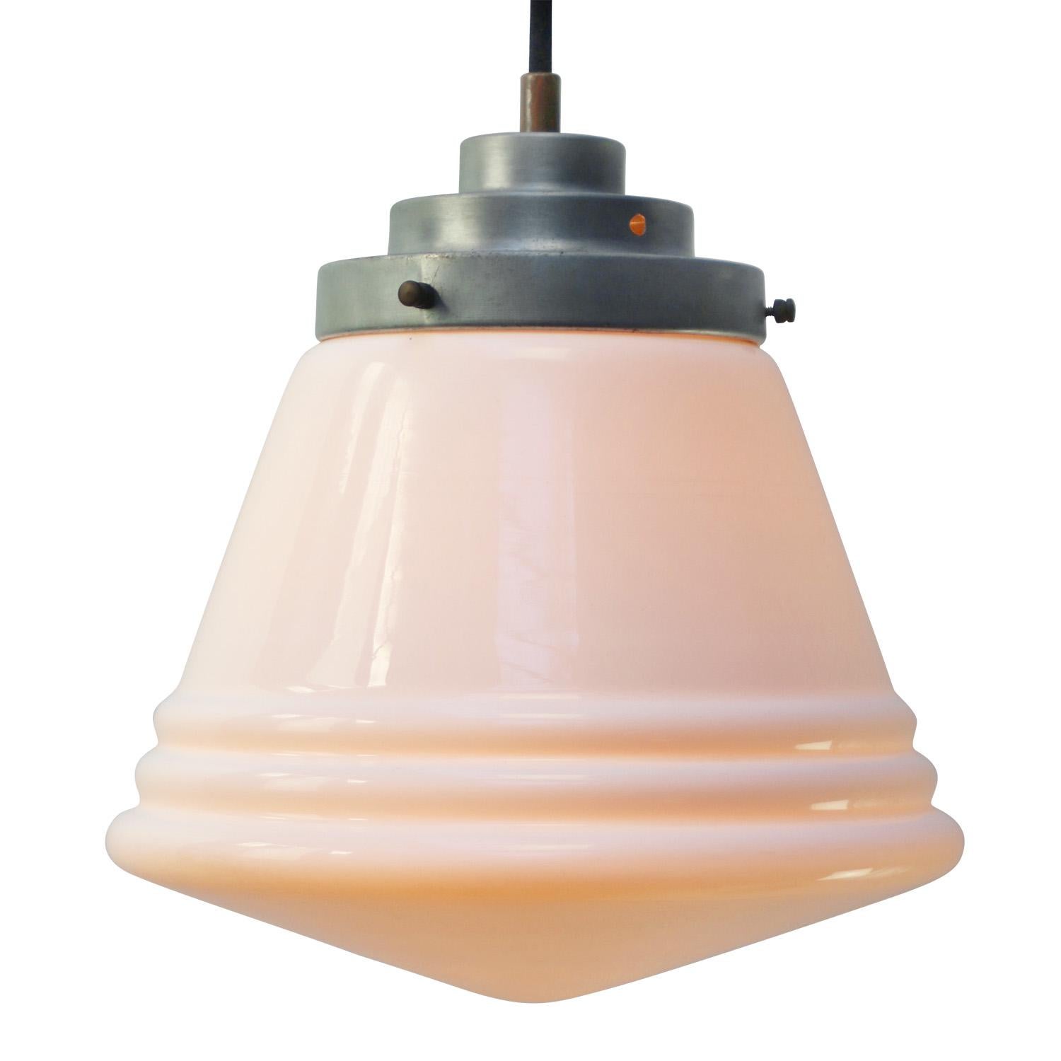 Reeded opaline glass pendant light by Philips, The Netherlands
Metal top, 2 meter black wire

Weight 1.00 kg / 2.2 lb

Priced per individual item. All lamps have been made suitable by international standards for incandescent light bulbs,