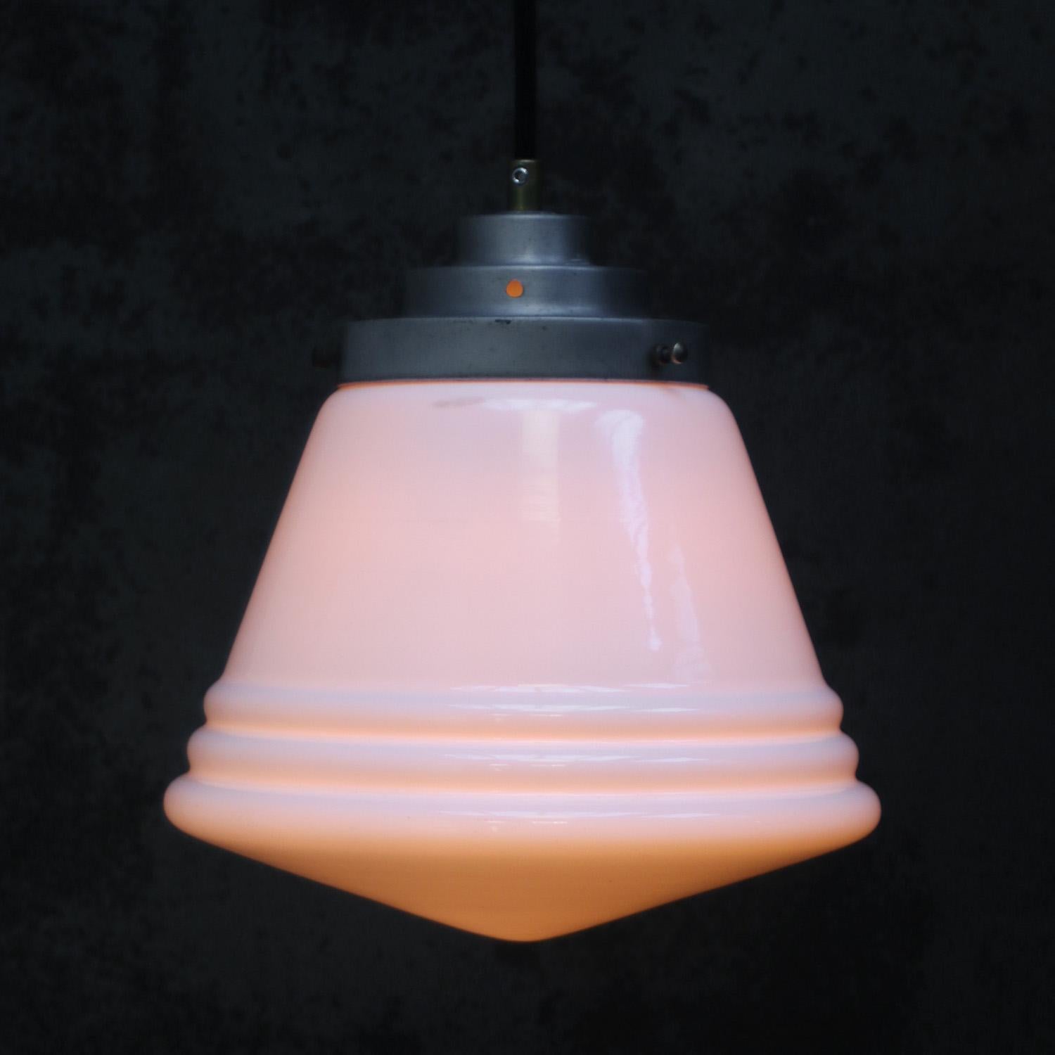 French White Reeded Opaline Glass Pendant Lamps by Philips For Sale