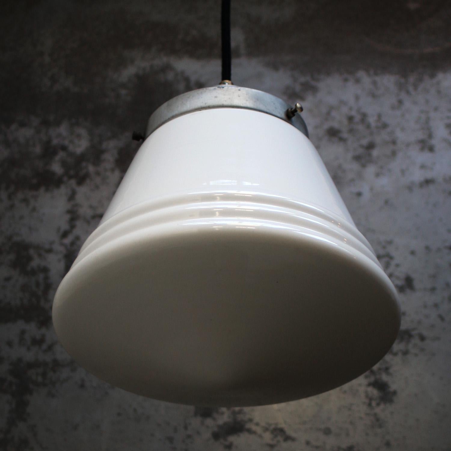 20th Century White Reeded Opaline Glass Pendant Lamps by Philips For Sale