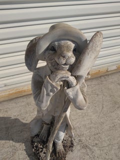 24" White Resin Bunny Rabbit with Shovel Garden Sculpture
