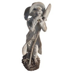 Sculpture de jardin Lapin en résine blanche avec pelle