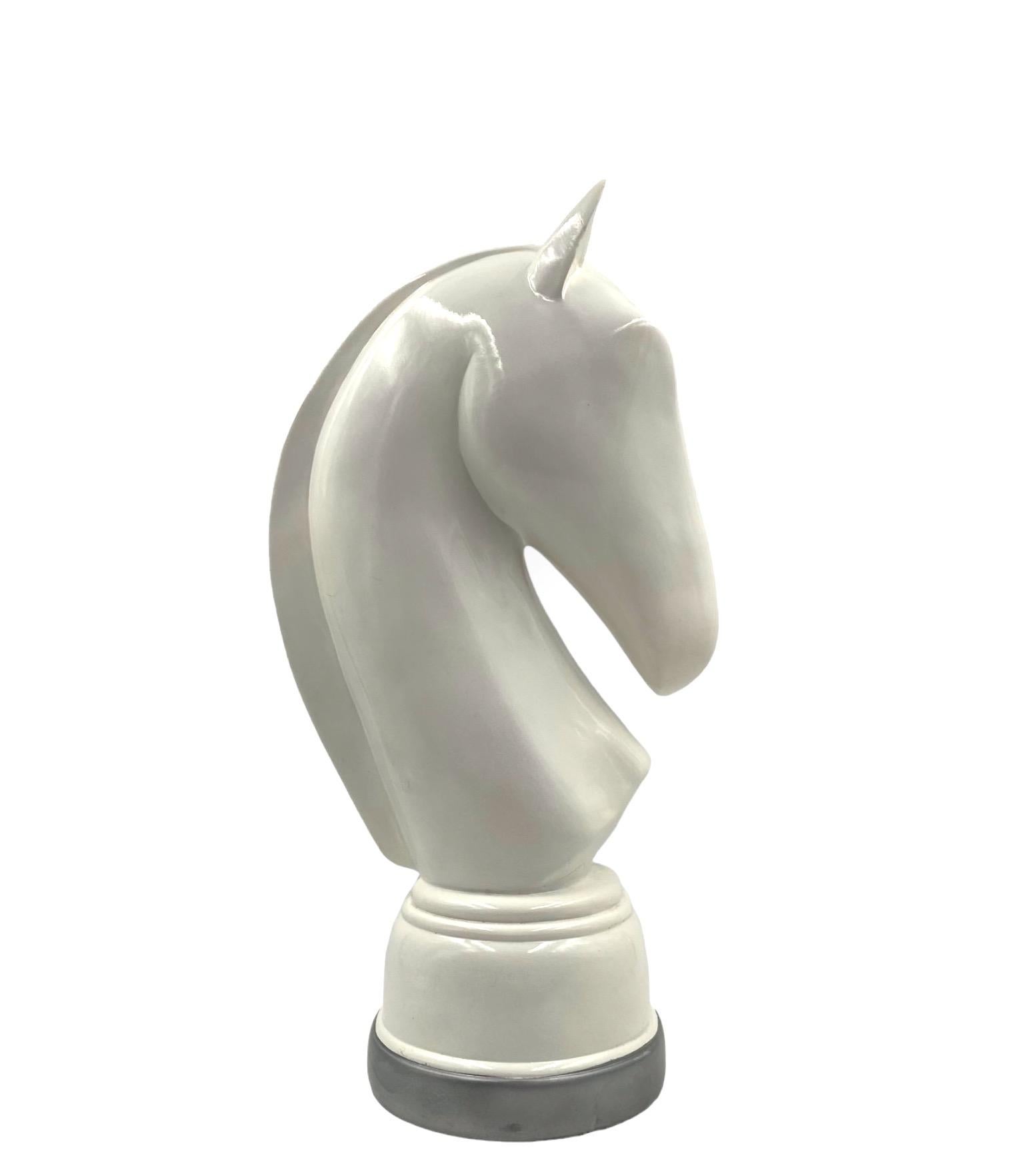 Resin White resin chess horse sculpture, Italy 1970s For Sale