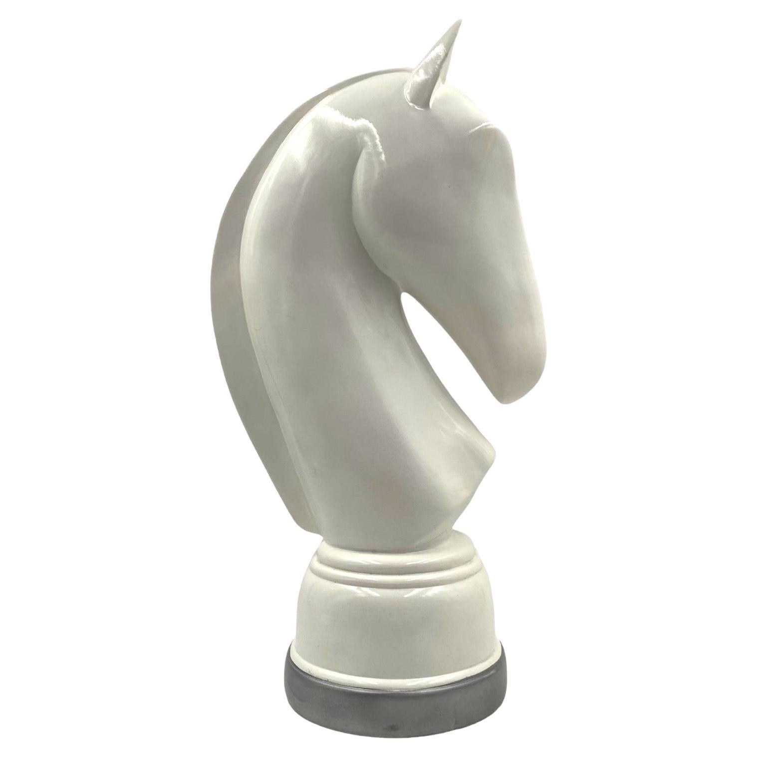 White resin chess horse sculpture, Italy 1970s For Sale