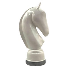 White resin chess horse sculpture, Italy 1970s