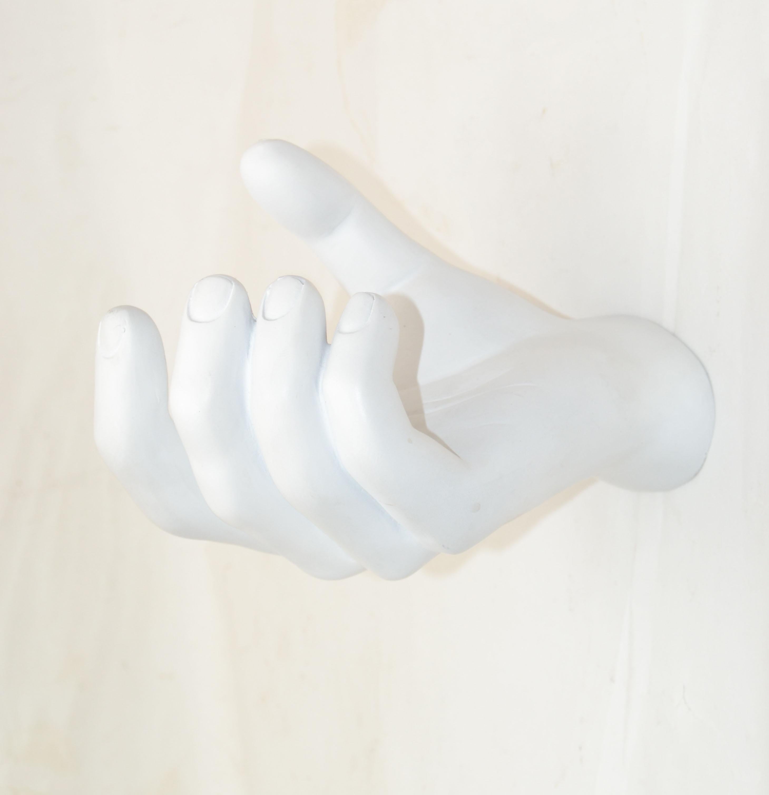 American White Resin Wall Mounted Figurative Hand Sculpture Mid-Century Modern Key Holder For Sale