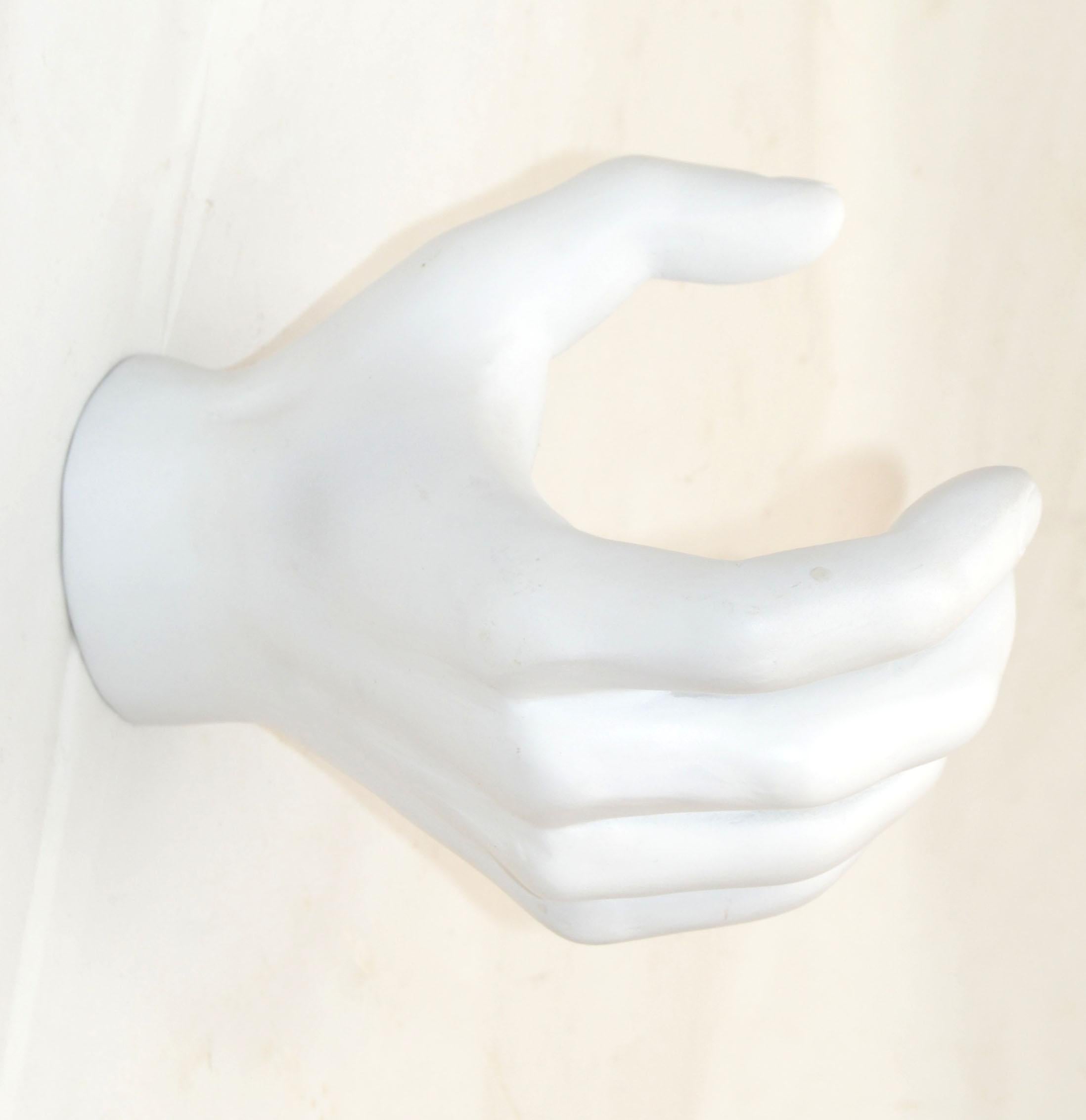 Hand-Crafted White Resin Wall Mounted Figurative Hand Sculpture Mid-Century Modern Key Holder For Sale