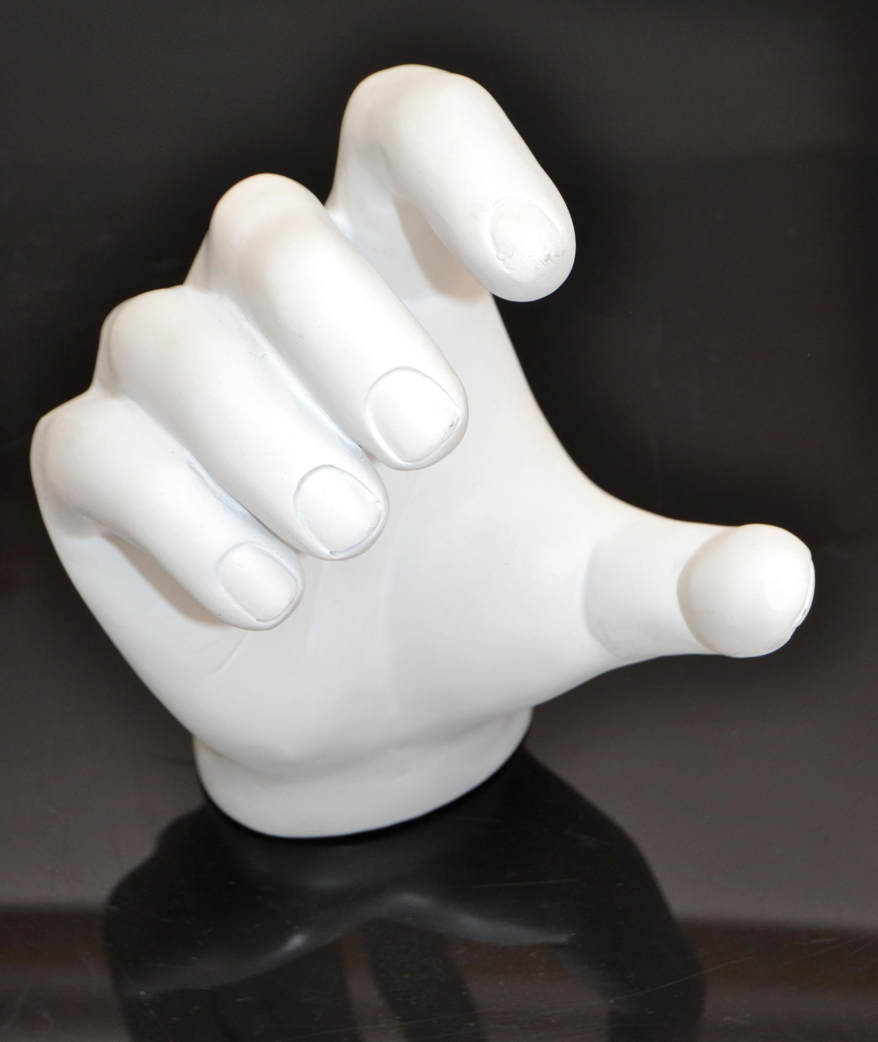 White Resin Wall Mounted Figurative Hand Sculpture Mid-Century Modern Key Holder For Sale 1