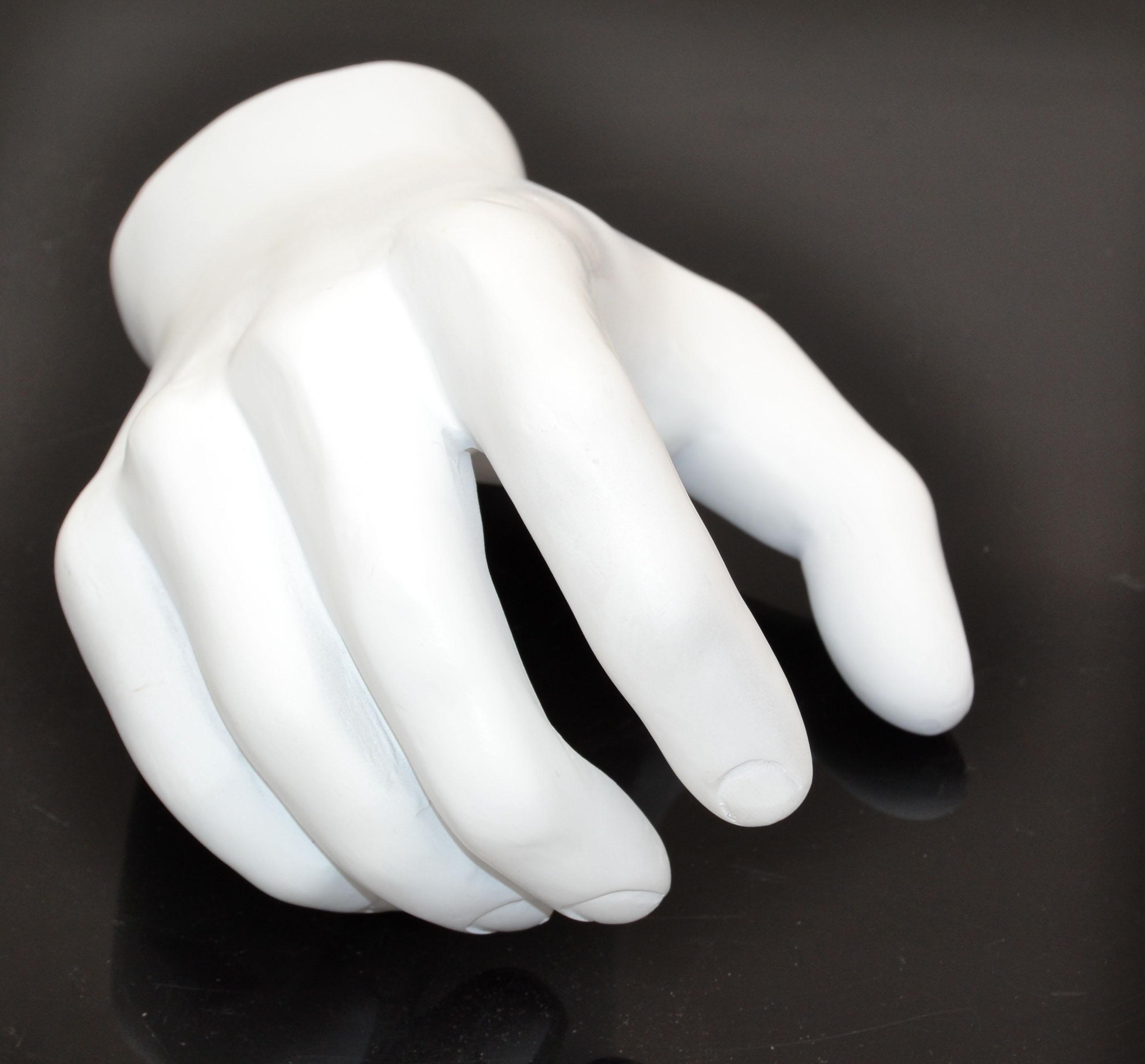 White Resin Wall Mounted Figurative Hand Sculpture Mid-Century Modern Key Holder For Sale 2