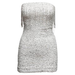 Weißes trägerloses Retrofete Cassandra Minikleid mit Paillettenbesatz in Weiß Größe US XS