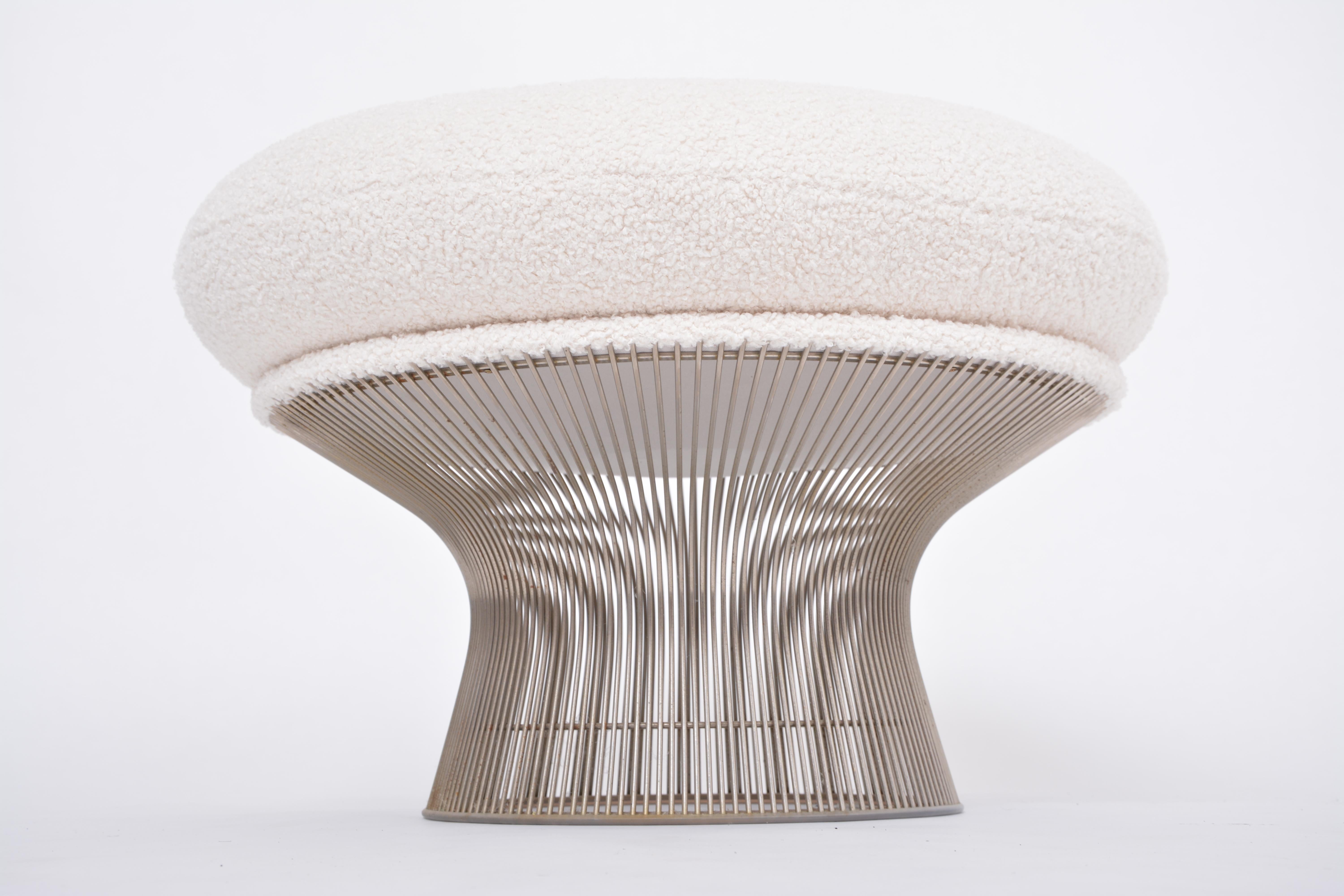 White reupholstered vintage Mid-century ottoman by Warren Platner for Knoll 2