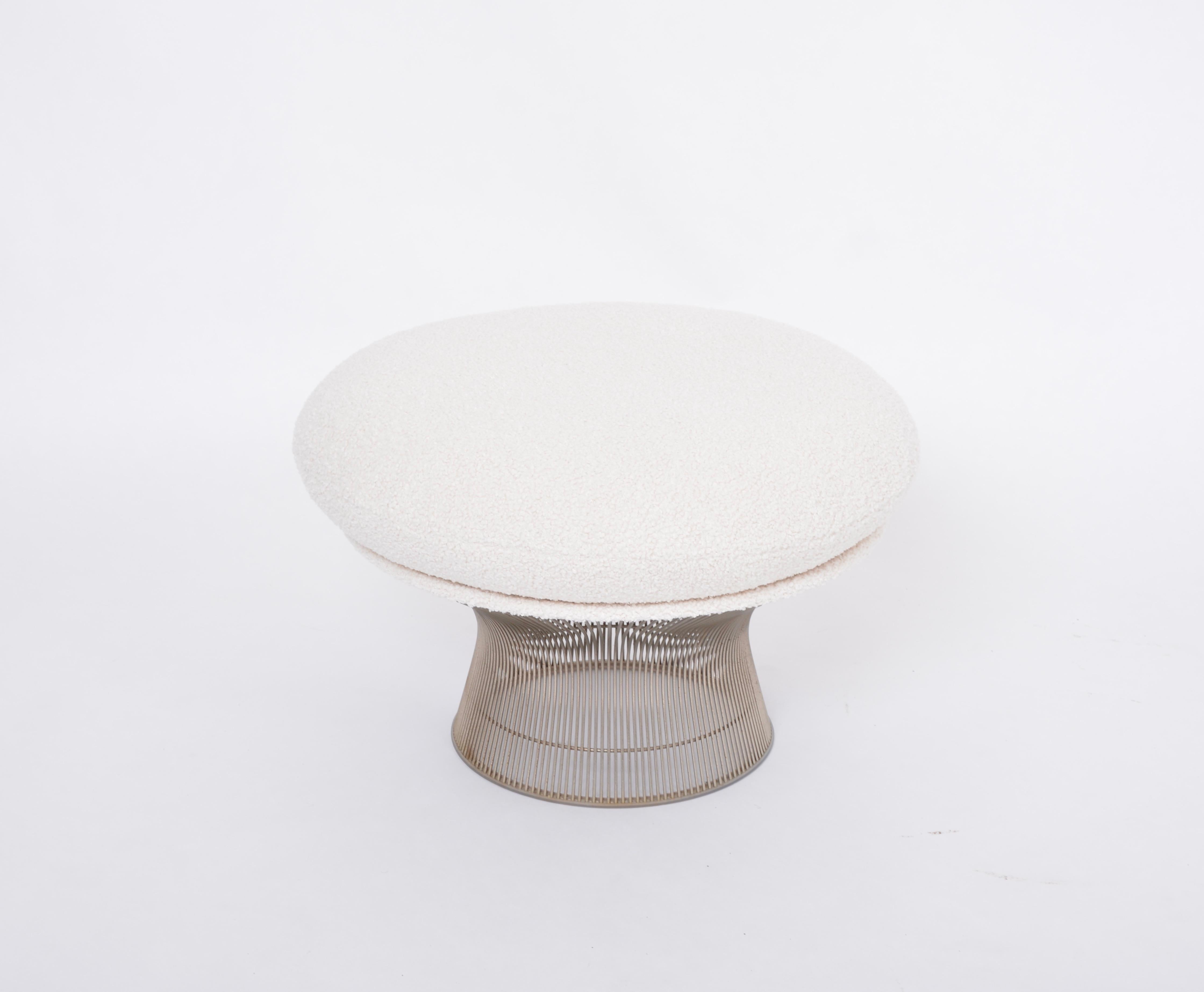 20th Century White reupholstered vintage Mid-century ottoman by Warren Platner for Knoll