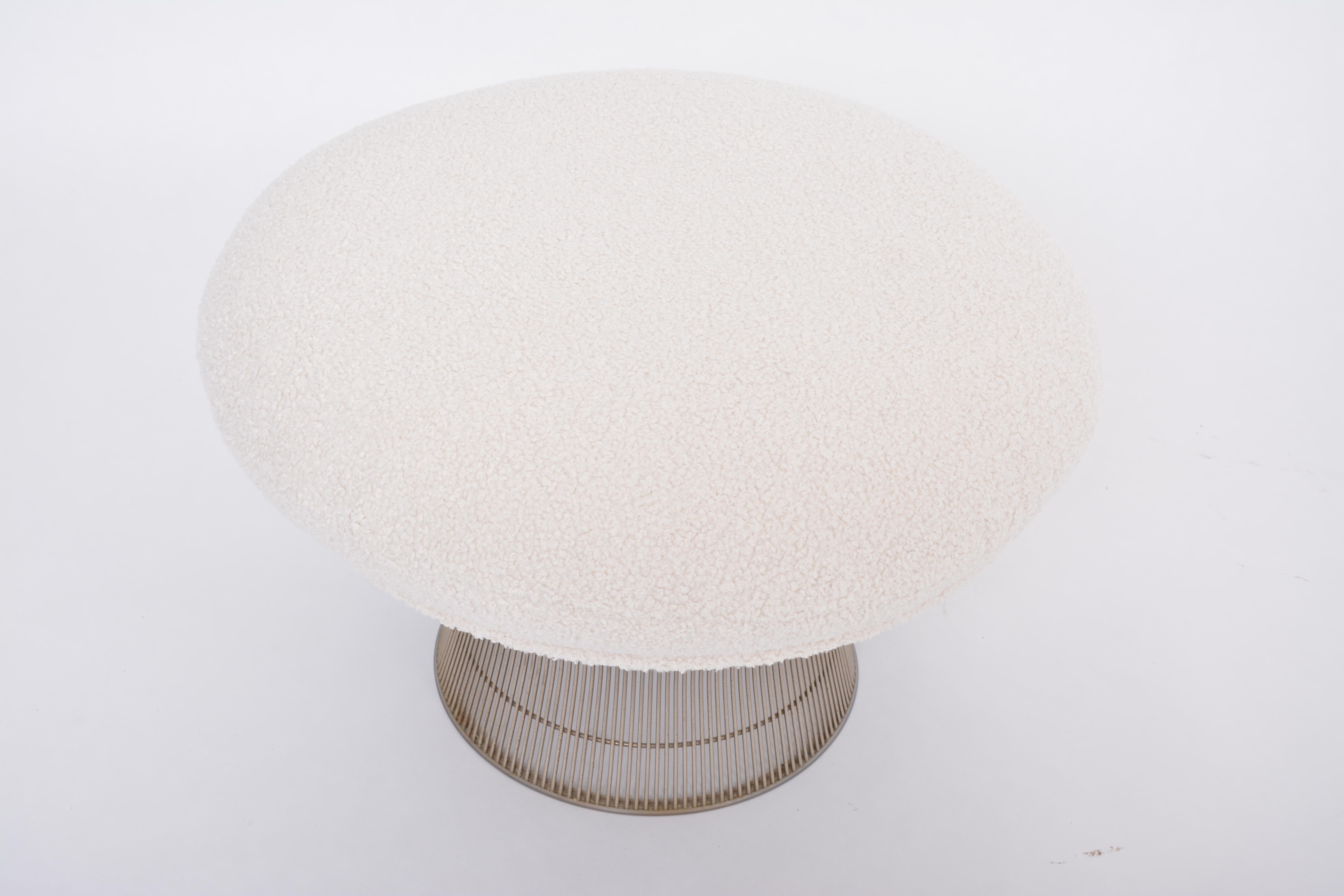 White reupholstered vintage Mid-century ottoman by Warren Platner for Knoll 1