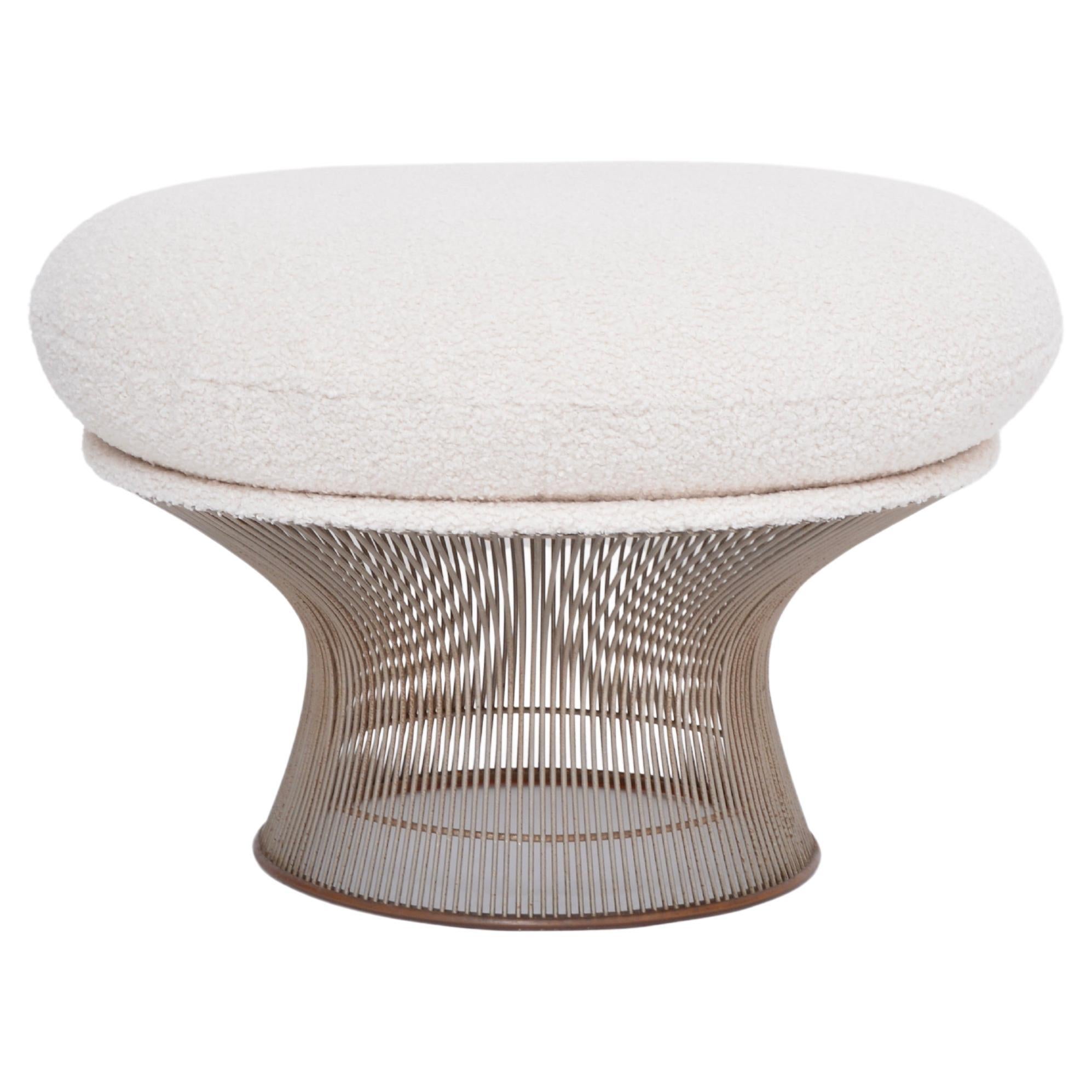 White reupholstered vintage Mid-century ottoman by Warren Platner for Knoll