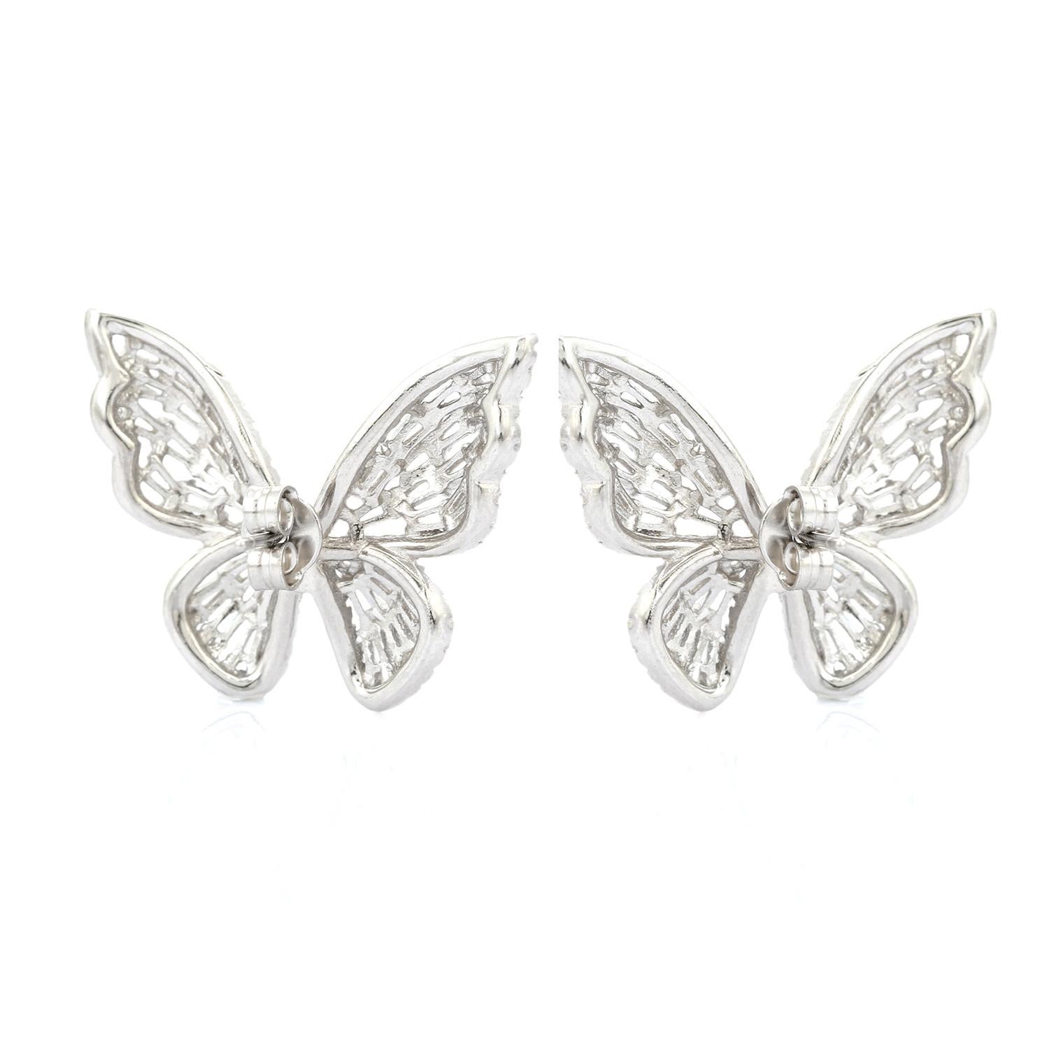White Rhinestone Butterfly Cluster Studs Earring for Her in Silver Jewelry For Sale 4