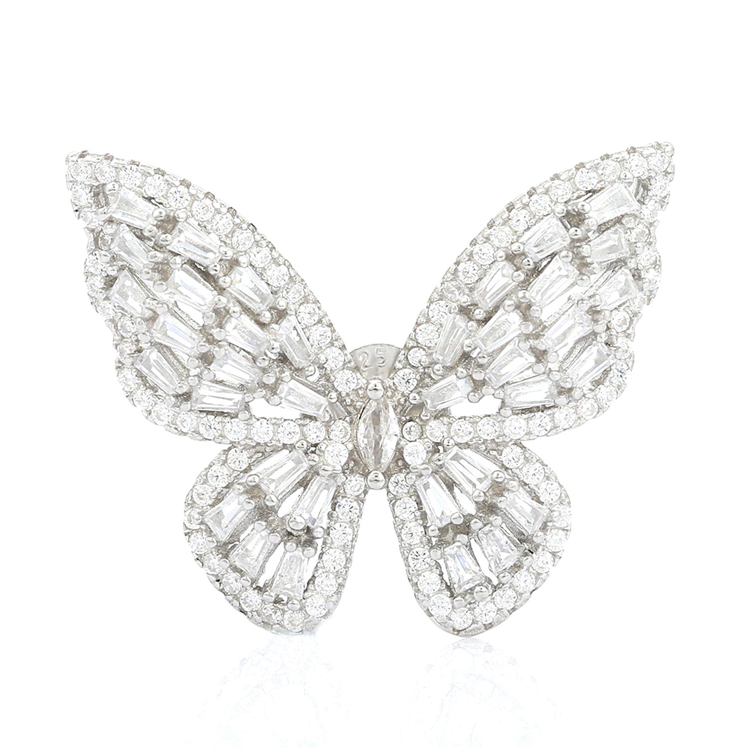 Art Nouveau White Rhinestone Butterfly Cluster Studs Earring for Her in Silver Jewelry For Sale