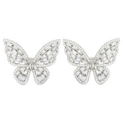White Rhinestone Butterfly Cluster Studs Earring for Her in Silver Jewelry