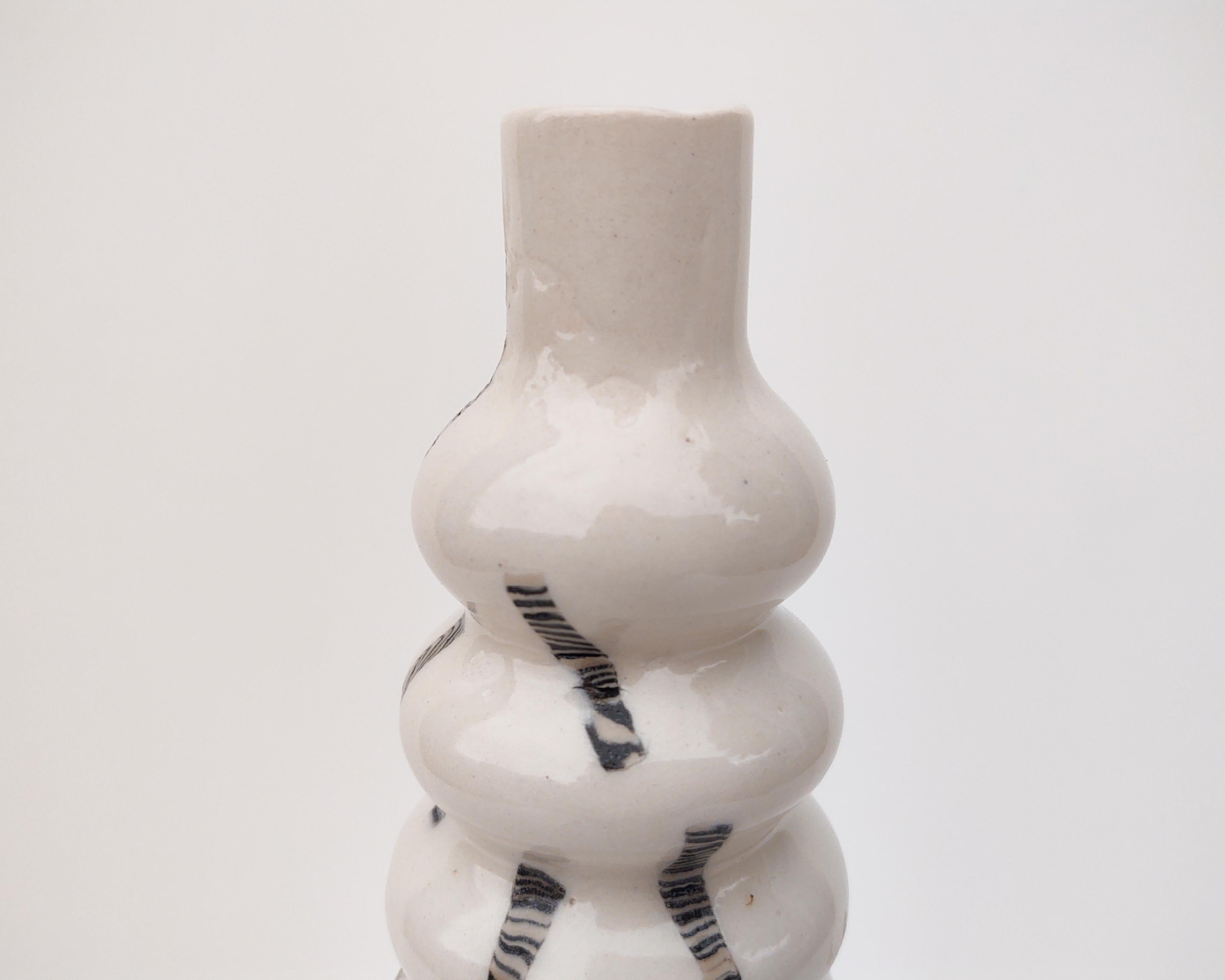 Glazed White Ribbed Molded Porcelain Vase by Fizzy Ceramics