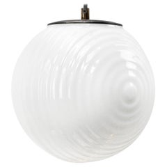 Vintage White Ribbed Opaline Glass Metal Top Bauhaus Pendant Lights