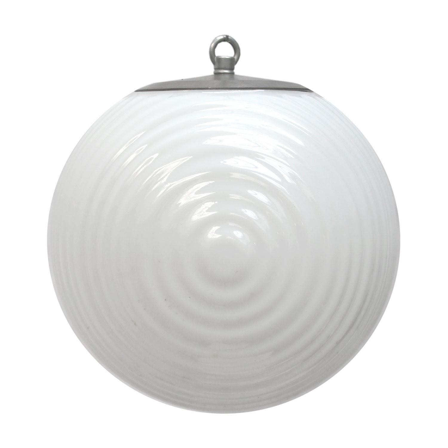 Ribbed opaline glass pendant.

Weight: 2.00 kg / 4.4 lb

Priced per individual item. All lamps have been made suitable by international standards for incandescent light bulbs, energy-efficient and LED bulbs. E26/E27 bulb holders and new wiring