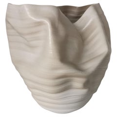 White Ribbed Undulating Form V2, Ceramic Sculpture, Objet D'art