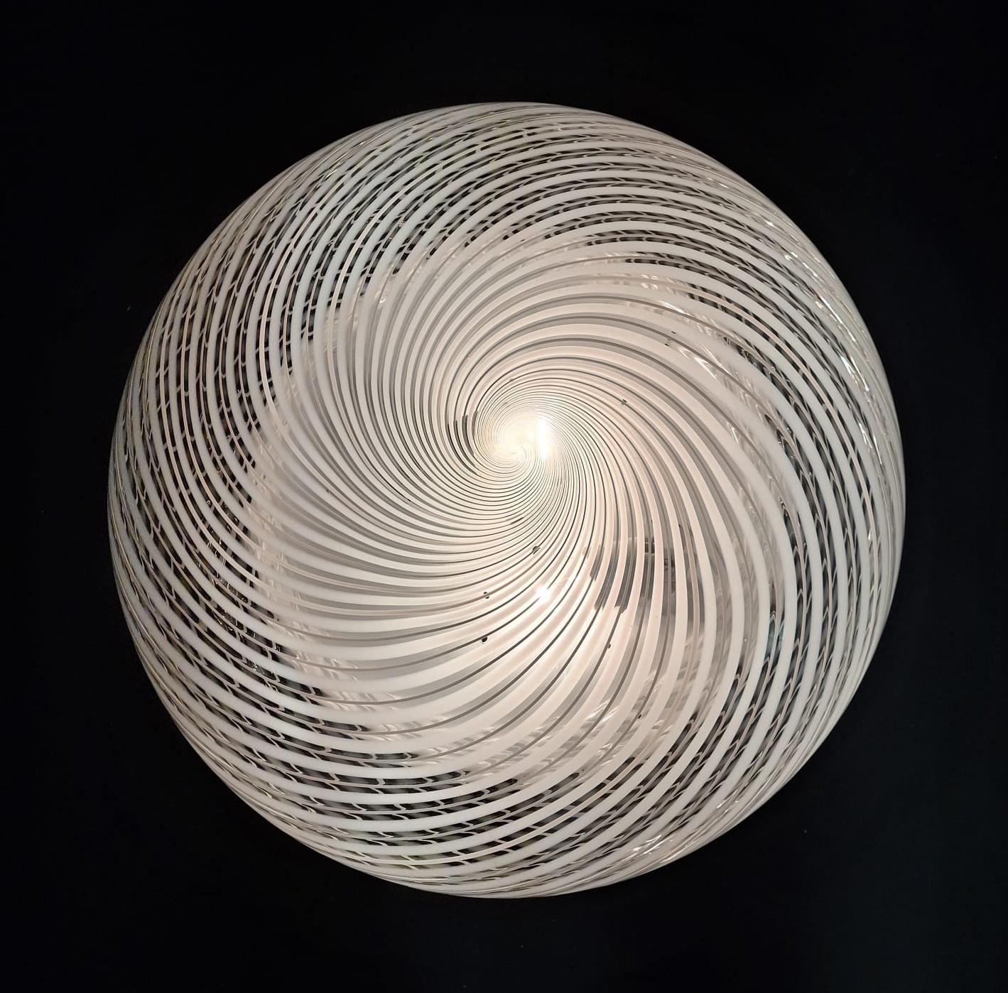 Blown Glass Ribbed Flush Mount by Venini, 2 Available For Sale