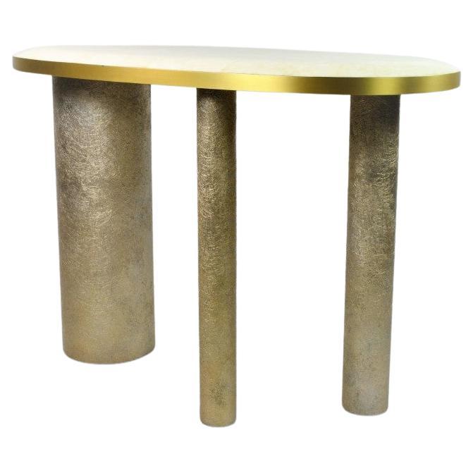 White Rock Crystal and Brass Console by Ginger Brown For Sale