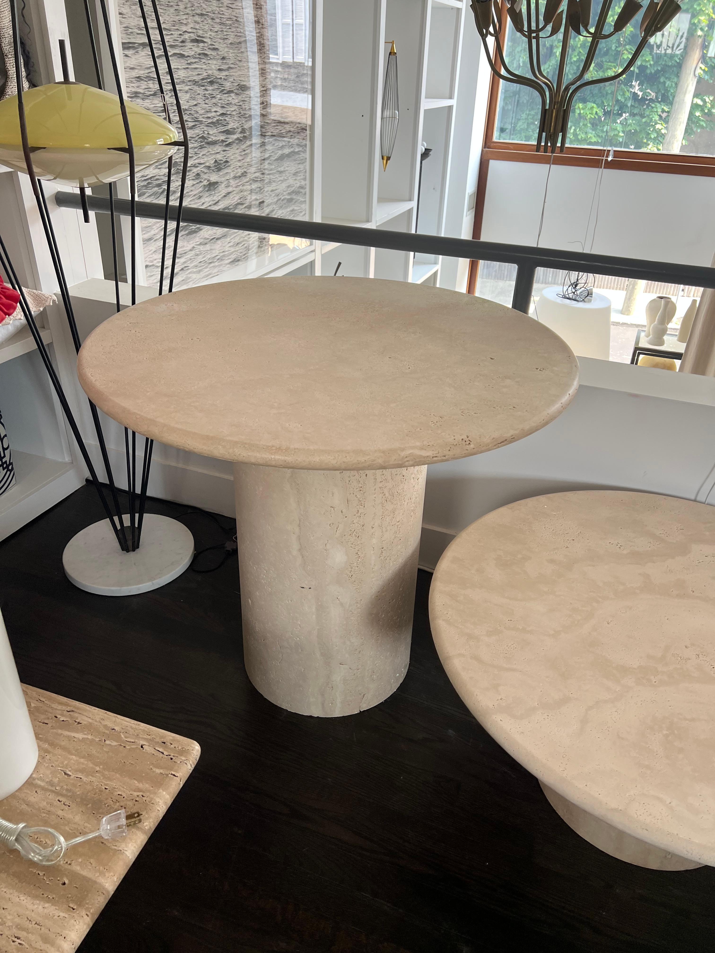 Hand-Crafted White Roman Travertine Bistro Table by Le Lampade  For Sale