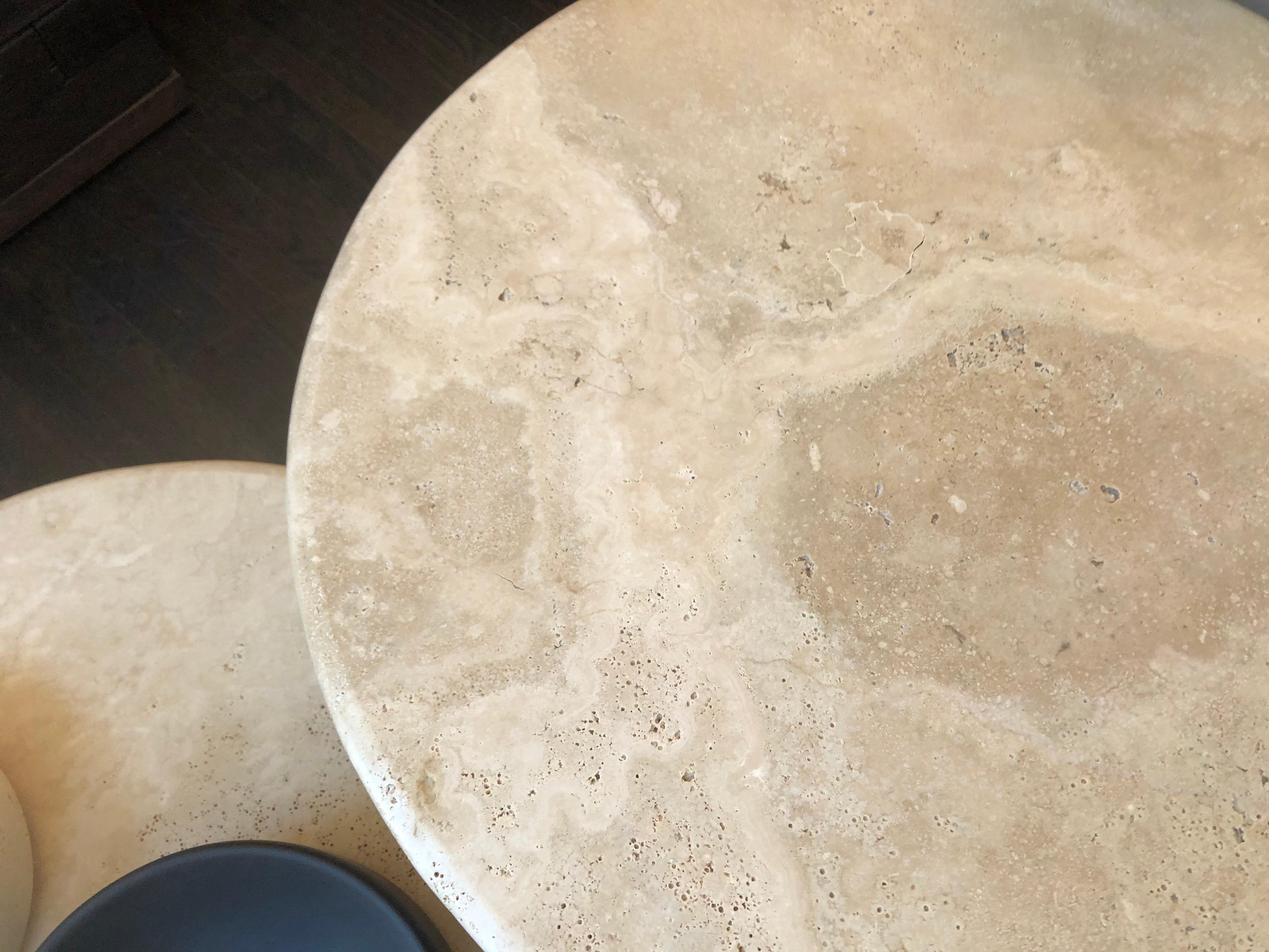 Hand-Crafted White Roman Travertine Bistro Table by Le Lampade