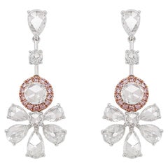 White Rose-Cut Diamond and Pink Diamond 18k Gold Drop Earrings